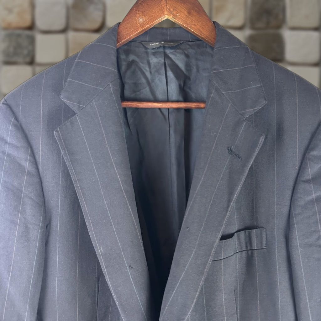 Ralph Lauren VINTAGE Ralph Lauren Polo University Club Suit Jacket Mens 42 Blue Pinstripe Wool 90s Two-Button Notch Lapel Singles Front Button Size US XL / EU 56 / 4 - 1 Thumbnail
