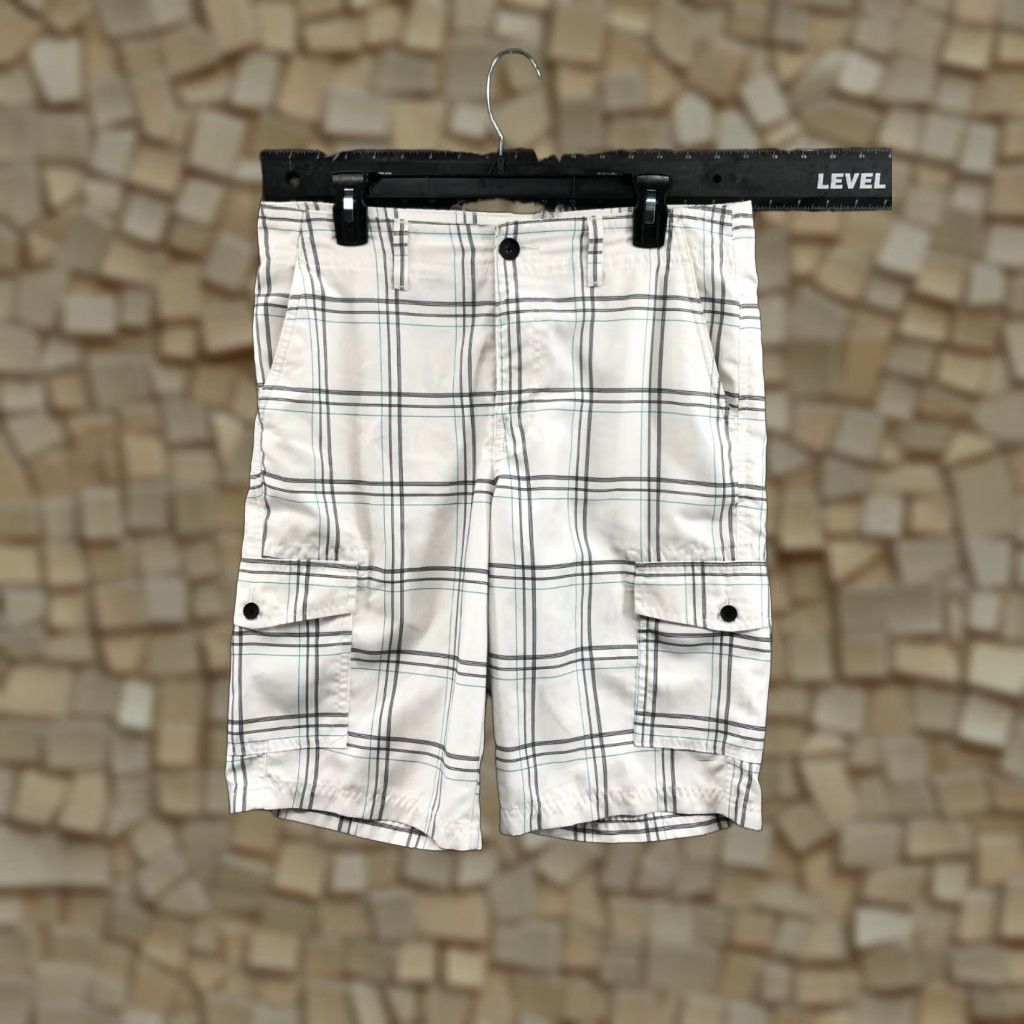 Vintage HAWK Cargo Shorts Mens 32 Mid Rise White Plaid Cotton Blend 5-Pocket Logo Belt Loops Regular Fit Size US 32 / EU 48 - 1 Thumbnail