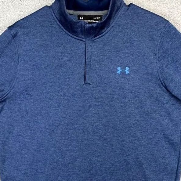 Under Armour Under Armour ColdGear Quarter Zip Pullover Men M Blue Logo, Loose Fit, Long Sleeve, Mock Neck, Polyester Blend, Activewear, Casual Size US M / EU 48-50 / 2 - 2 Thumbnail