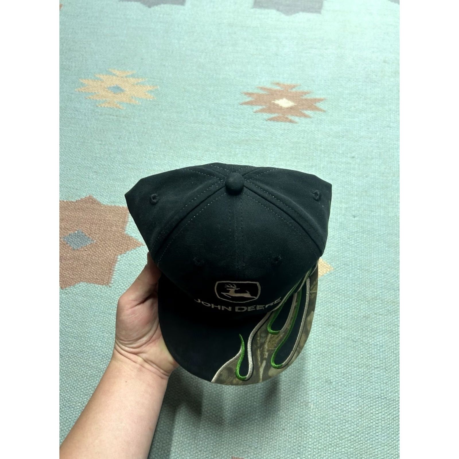 John Deere John Deere strapback hat cap camo flames farm tractor black adjustable tribal Mens Cap/Hat Size ONE SIZE - 3 Thumbnail
