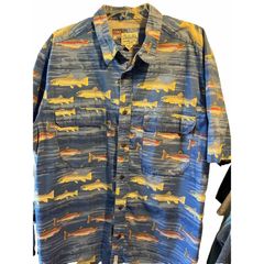 Cabelas Cabelas Shirt Men's L Button Blue Fish All Over Print