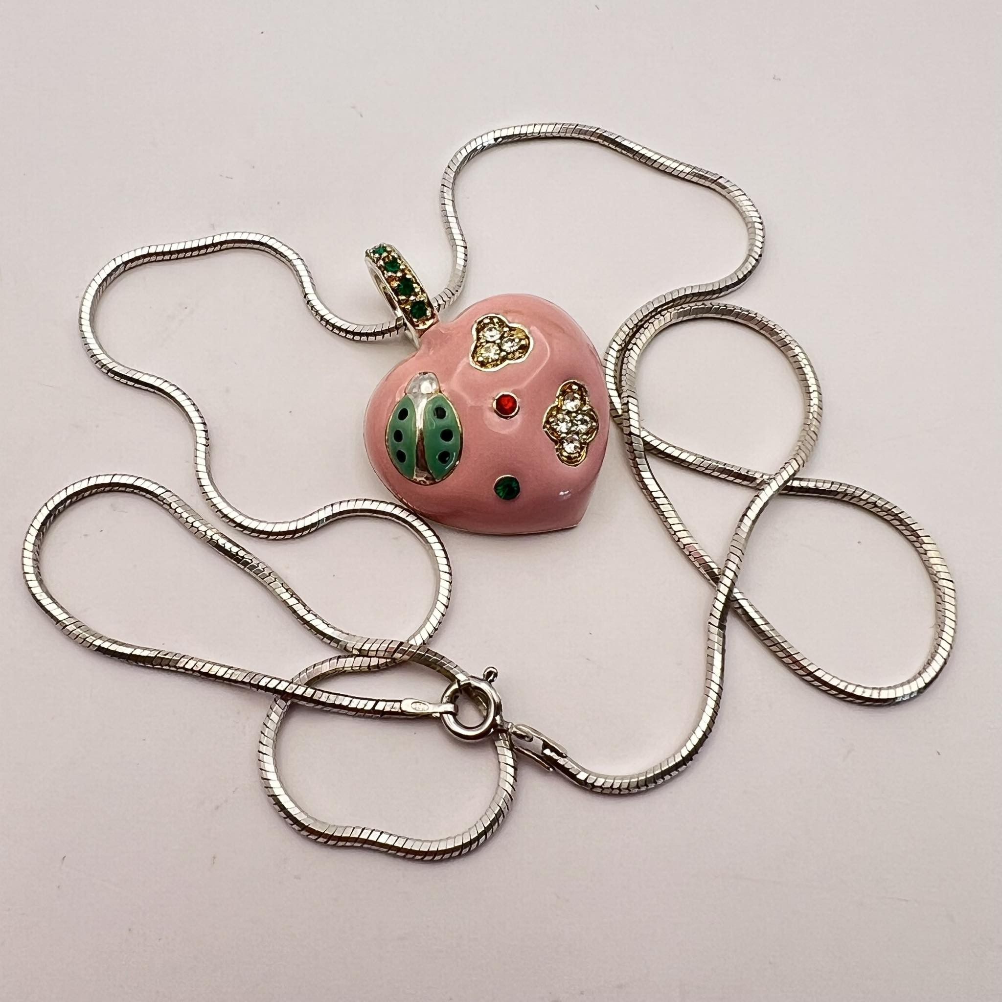 Sterling Silver Vintage Sterling Silver 925 Jewelry Necklace Heart Enamel I Size ONE SIZE - 5 Thumbnail