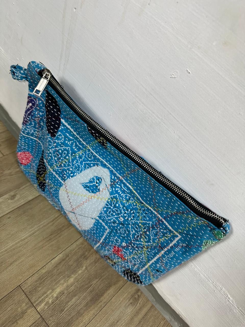 Handmade Custom Made Distressed Denim Paisley Patchwork Boro Clutch Size ONE SIZE - 3 Thumbnail