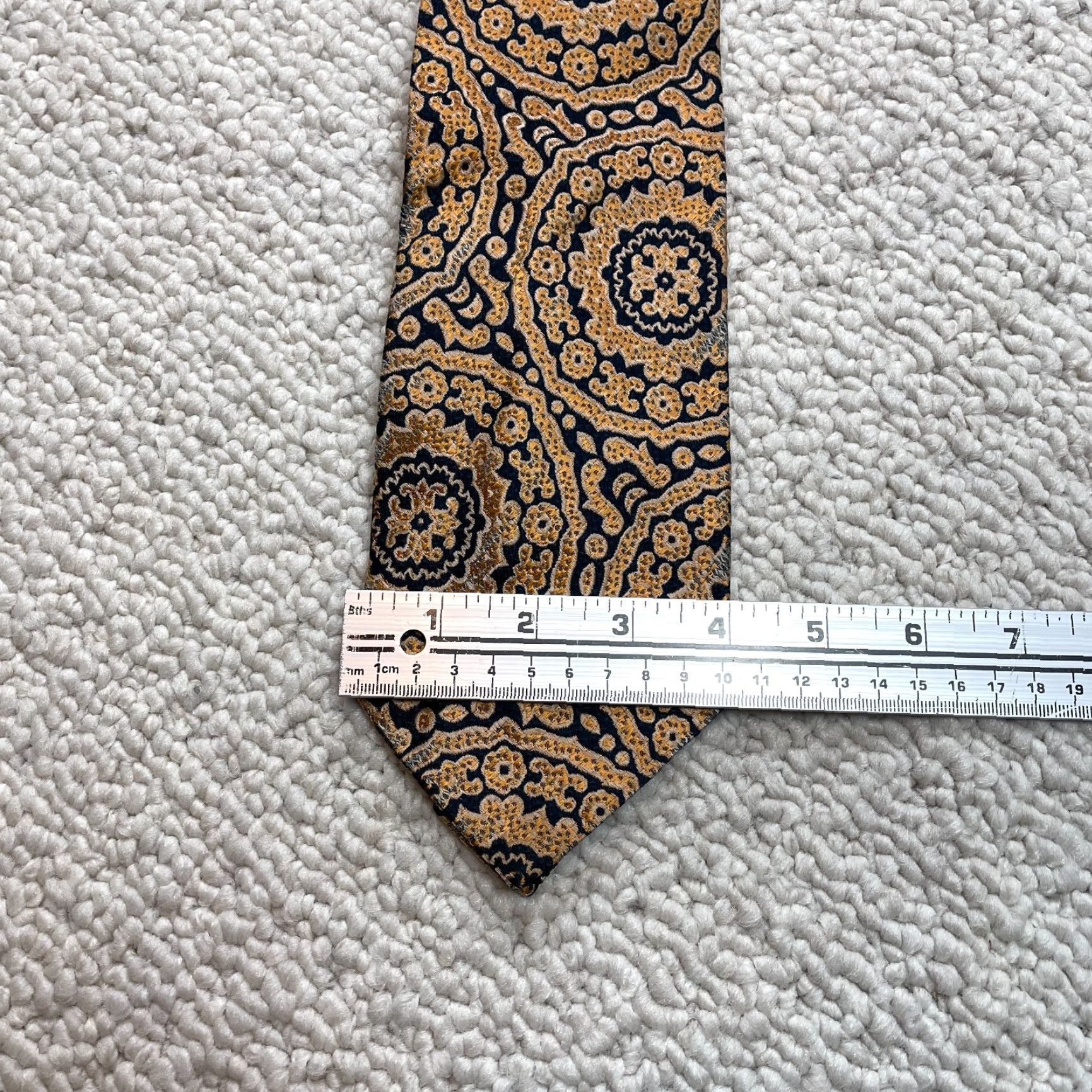 Vintage VINTAGE Leo Tie Mens OS Blue Gold Silk Classic Necktie Work Business Floral Short Size US 35 - 4 Thumbnail
