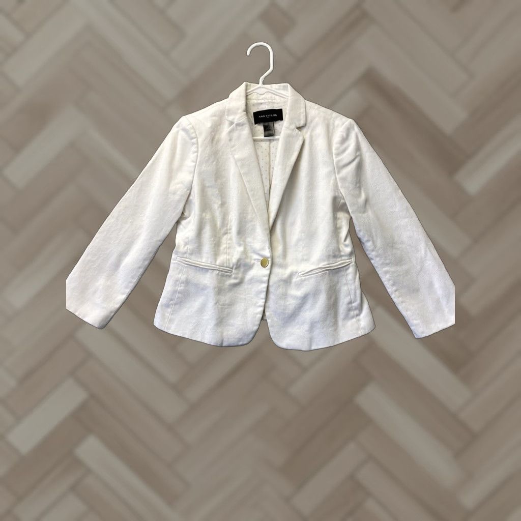 Ann Taylor Ann Taylor Blazer Jacket Size 6 Textured 3/4 Sleeve Open Front White /55-56 Size M / US 6-8 / IT 42-44 - 1 Thumbnail