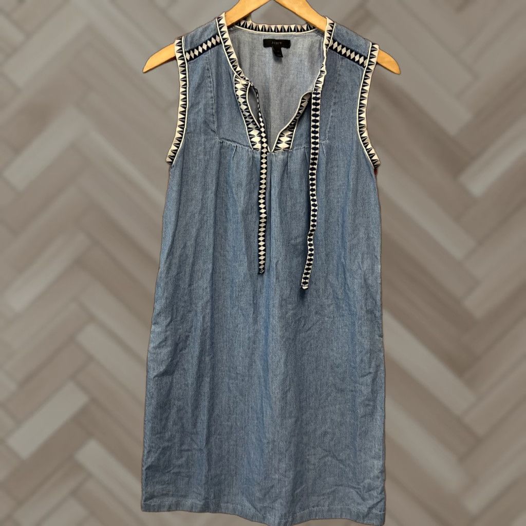 J.Crew J.CREW Dress Womens 2T Chambray Denim Sleeveless V-Neck Shirt Dress Blue Knee Length Tall Size 2T Size XS / US 0-2 / IT 36-38 - 1 Thumbnail