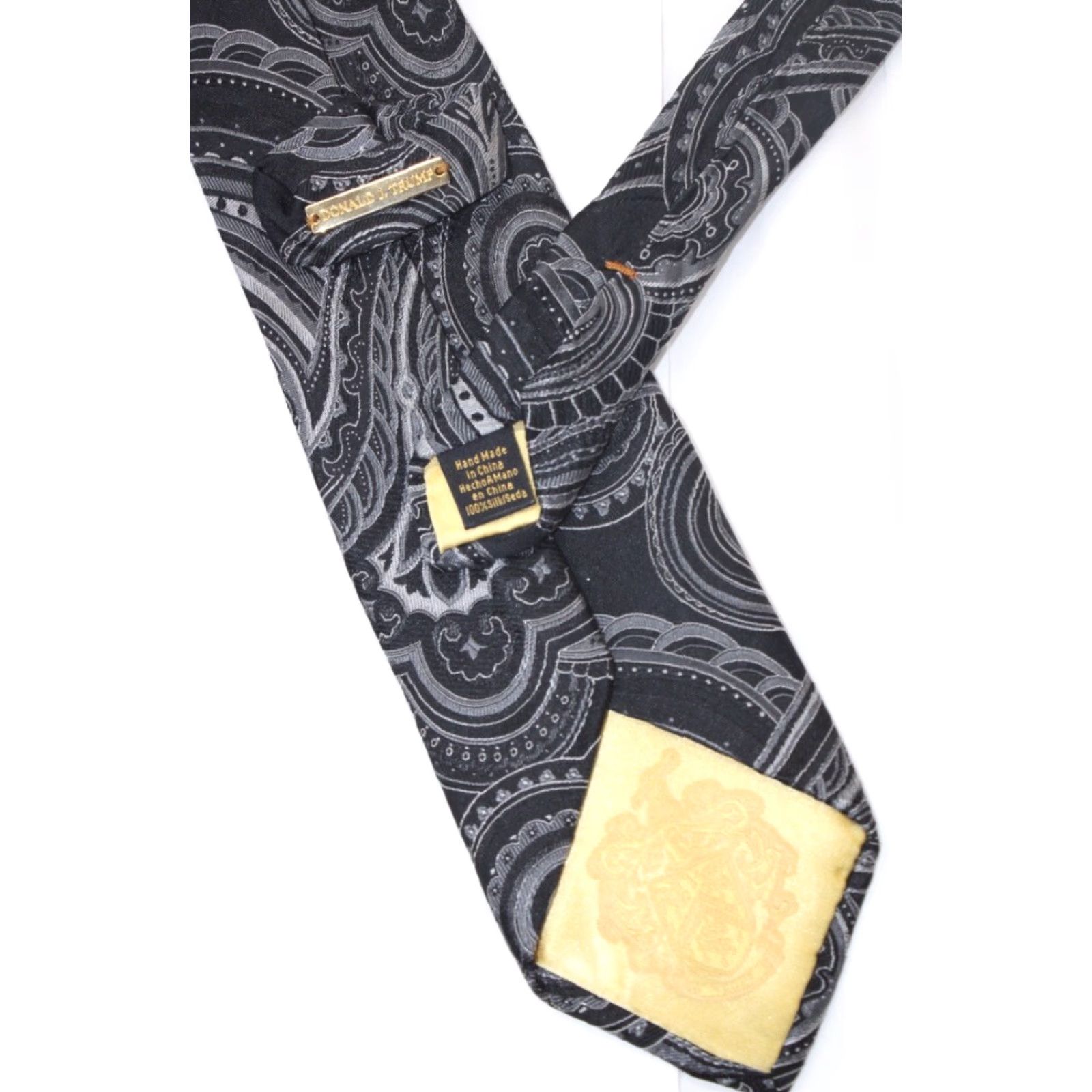 Vintage Donald J. Trump Tie Men's 61" X 3 1/4" Black Silk Paisley Luxury Hand Made Size ONE SIZE - 5 Thumbnail