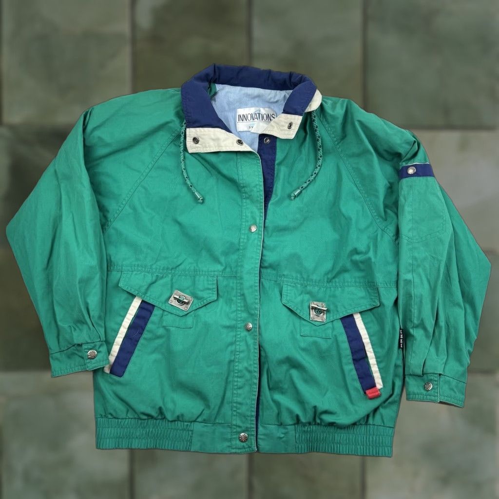 Vintage VINTAGE Innovations Windbreaker Jacket Womens Large Green Snap Up Collar 90s 80s Size L / US 10 / IT 46 - 1 Thumbnail