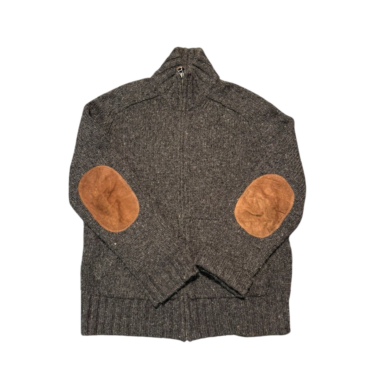 Polo Ralph Lauren VINTAGE Polo Ralph Lauren Full Zip Sweater Men M Gray Alpaca Wool Knit Leather Elbow Patch Slim Pockets Mock Neck Long Sleeve Size US M / EU 48-50 / 2 - 5 Thumbnail