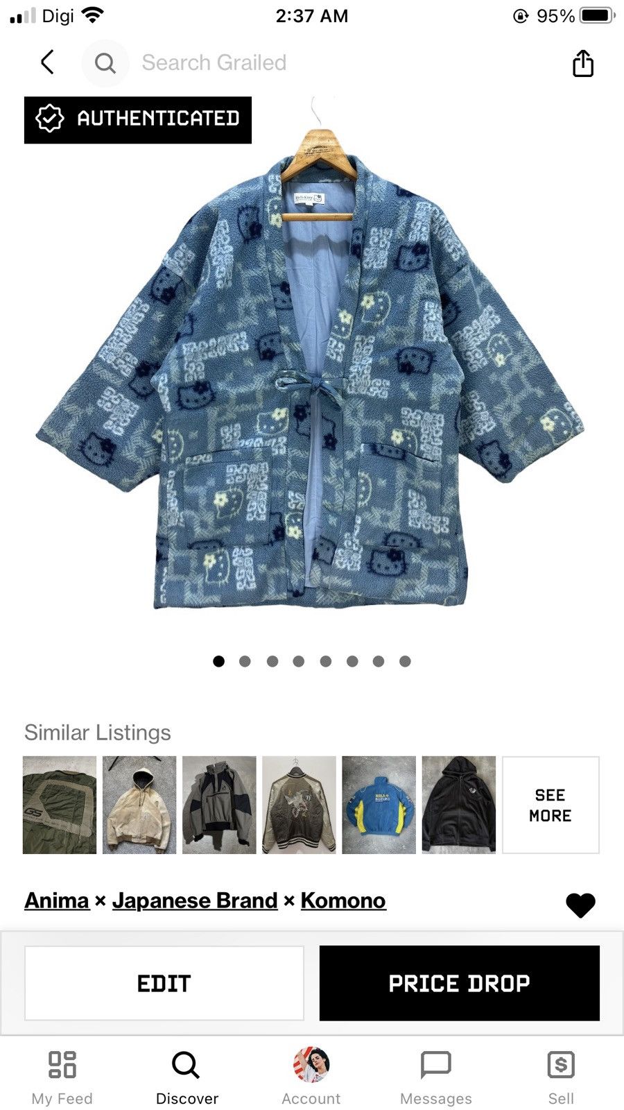 Japanese Brand VINTAGE HELLO KITTY FULLPRINT FLEECE KIMONO #8312-003 Size US M / EU 48-50 / 2 - 9 Thumbnail