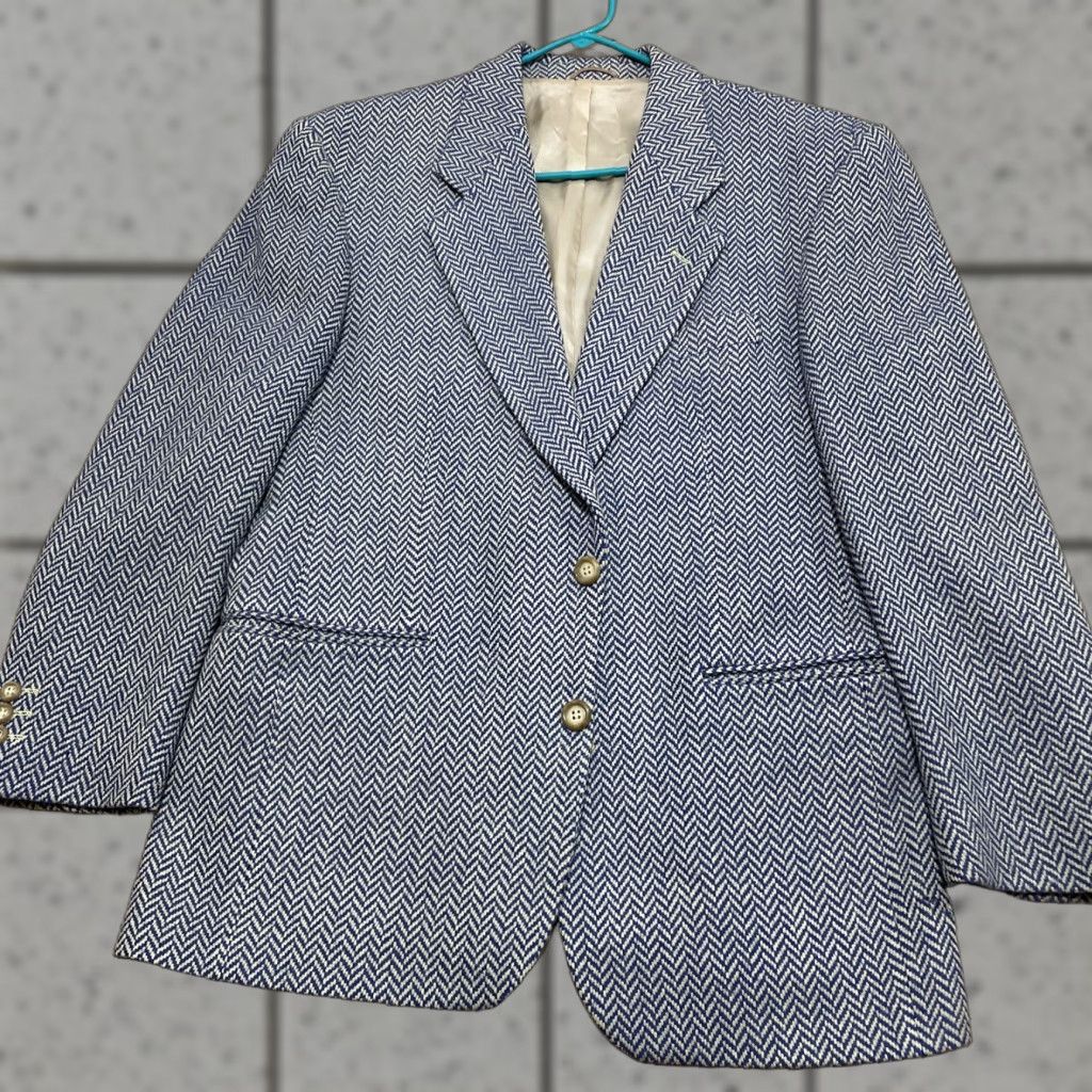 Vintage VINTAGE Only by Eckerle Wool Blazer Men 42R Tweed Herringbone Blue Yellow 90s Notch Lapel Single-Breasted 2-Button Casual Business Size 42R - 1 Thumbnail