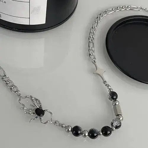 VIBE Titanium Steel Spider Crystal Beads Necklace for Men Women Size ONE SIZE - 7 Thumbnail