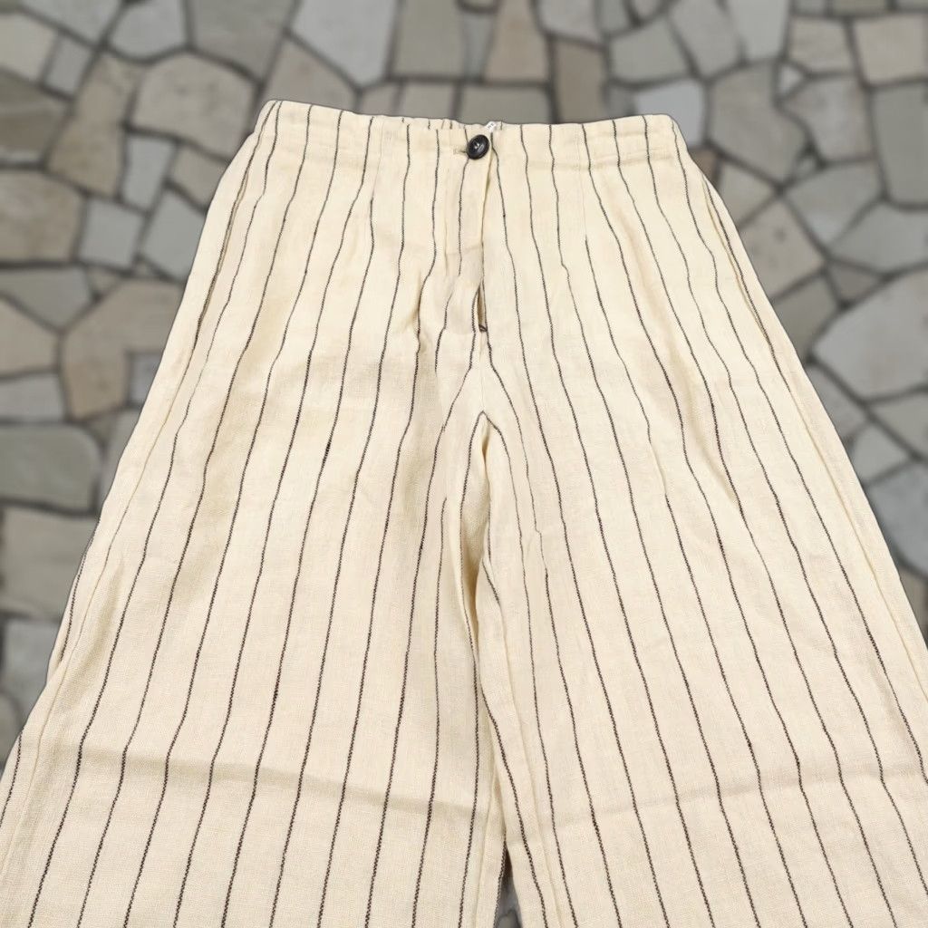 Vintage Pomandère Pants Womens 6 Beige Linen Pinstripe High Rise Wide Leg Baggy Chino Pants, Relaxed, 30 Inseam, Elastic Waist, Pockets, Striped, 0? Size 28" / US 6 / IT 42 - 1 Thumbnail