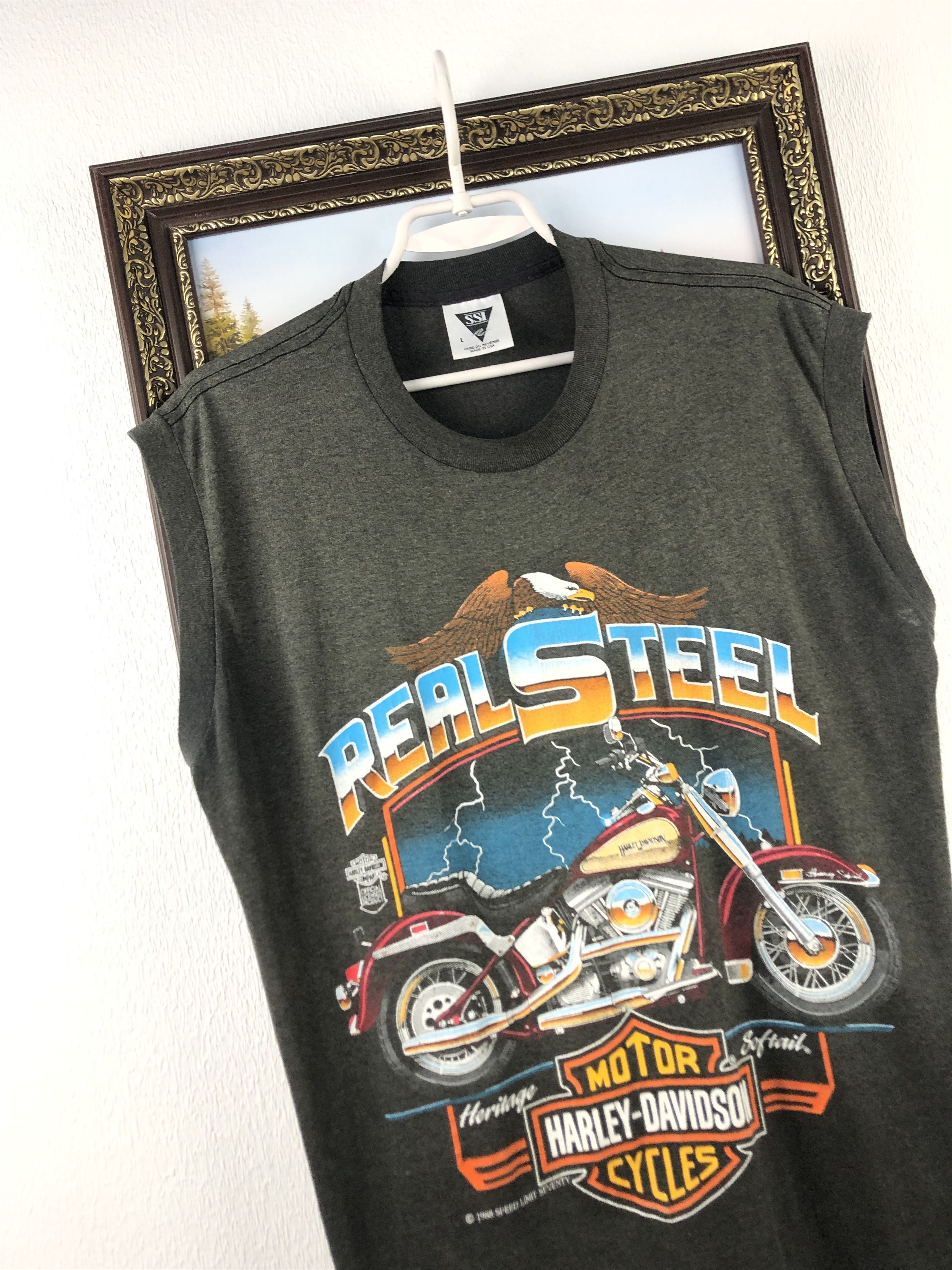 Harley Davidson Vintage 80's Harley Davidson Real Steel Shirt Print Vest Tee Size US L / EU 52-54 / 3 - 3 Thumbnail