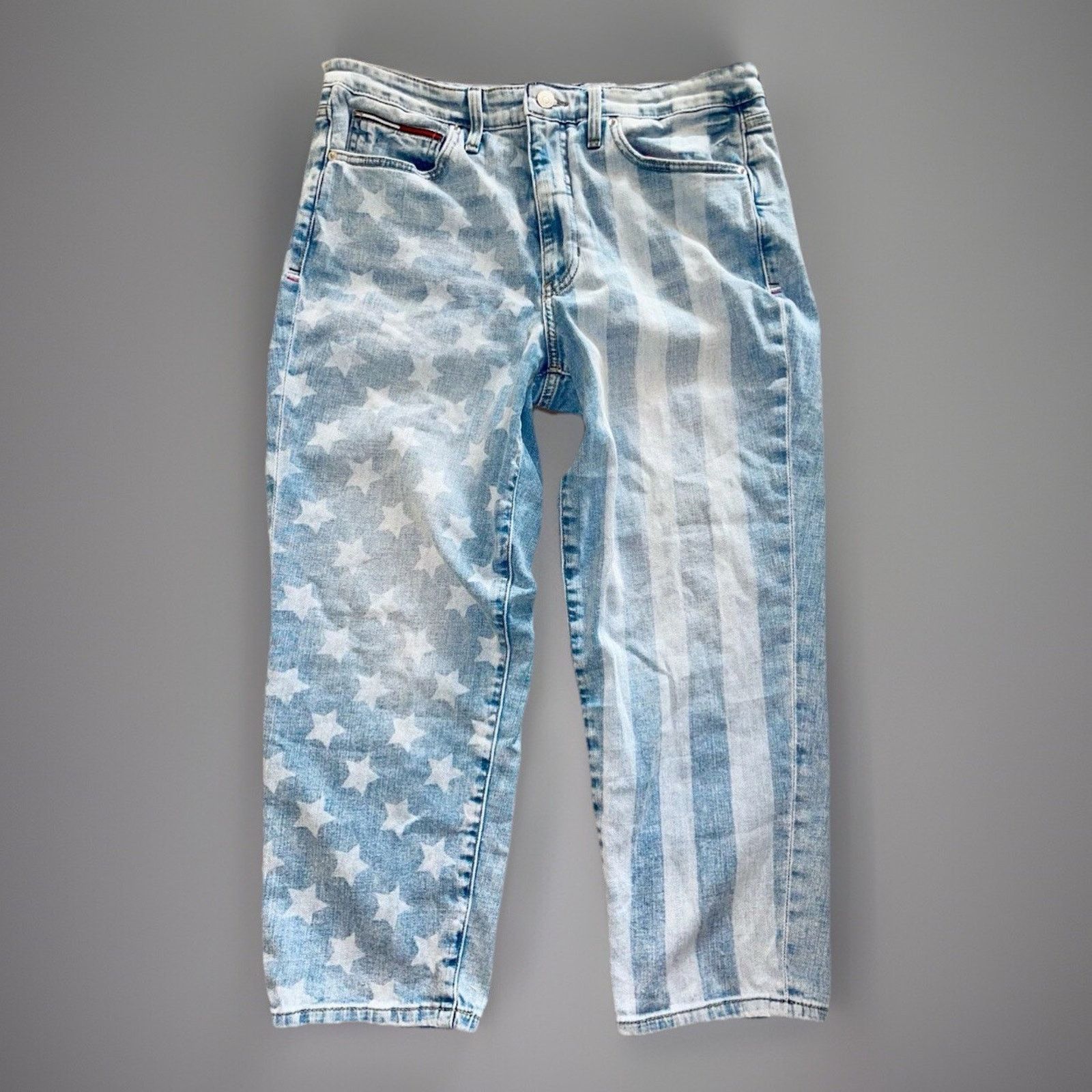 Tommy Hilfiger Tommy Hilfiger Vtg 90s Crop Wide Leg Jeans American Flag 12 Size 34" / US 12 / IT 48 - 1 Thumbnail