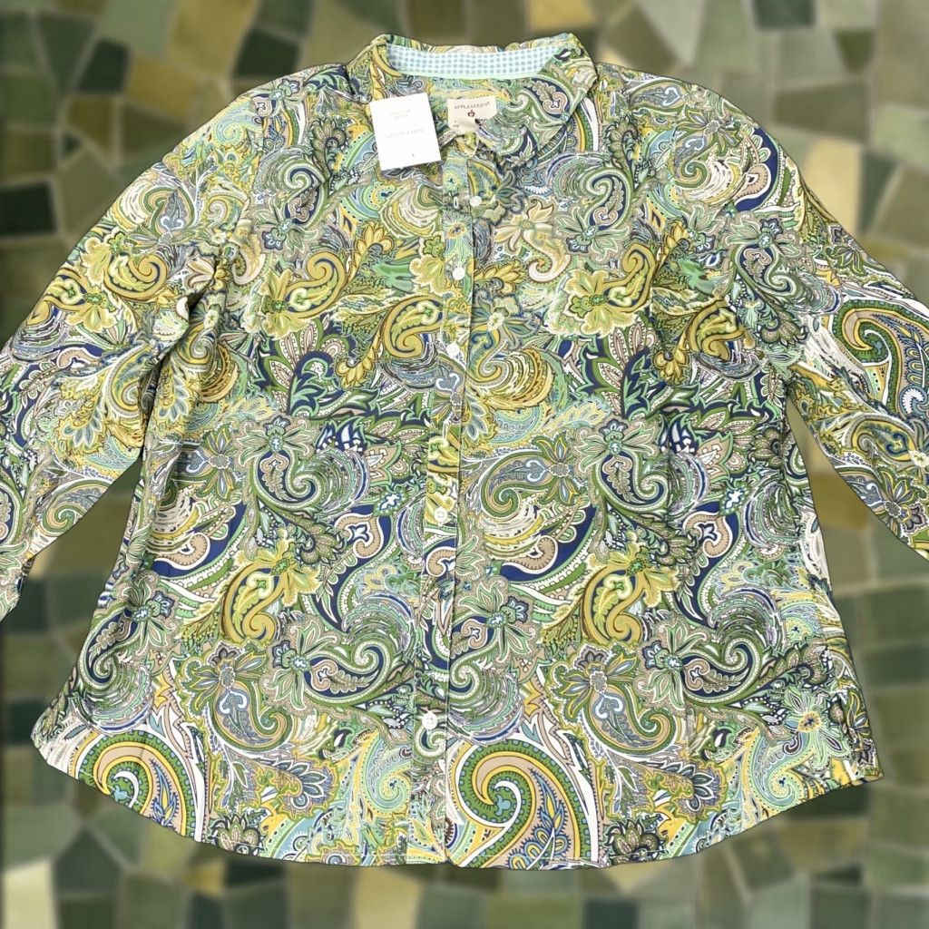 Vintage VINTAGE Appleseed's Shirt Womens 16 Long Sleeve Cotton Paisley Button-Up Top Green Blue Bohemian Size XXL / US 16-18 / IT 52-54 - 1 Thumbnail