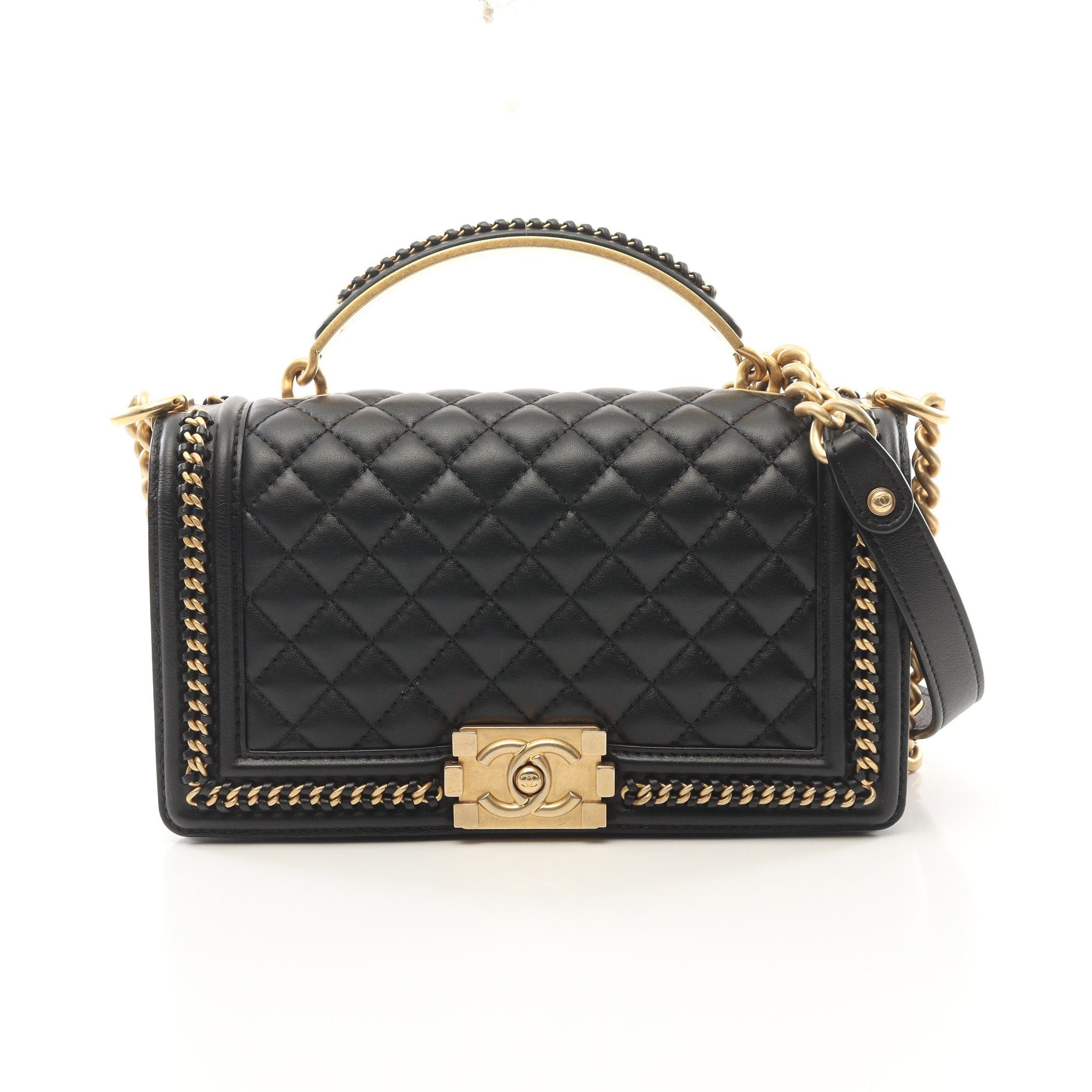 Chanel Chanel Boy Chanel Top Handle Flap Chain Shoulder Bag Lambskin Black Gold Hardware Size ONE SIZE - 1 Thumbnail
