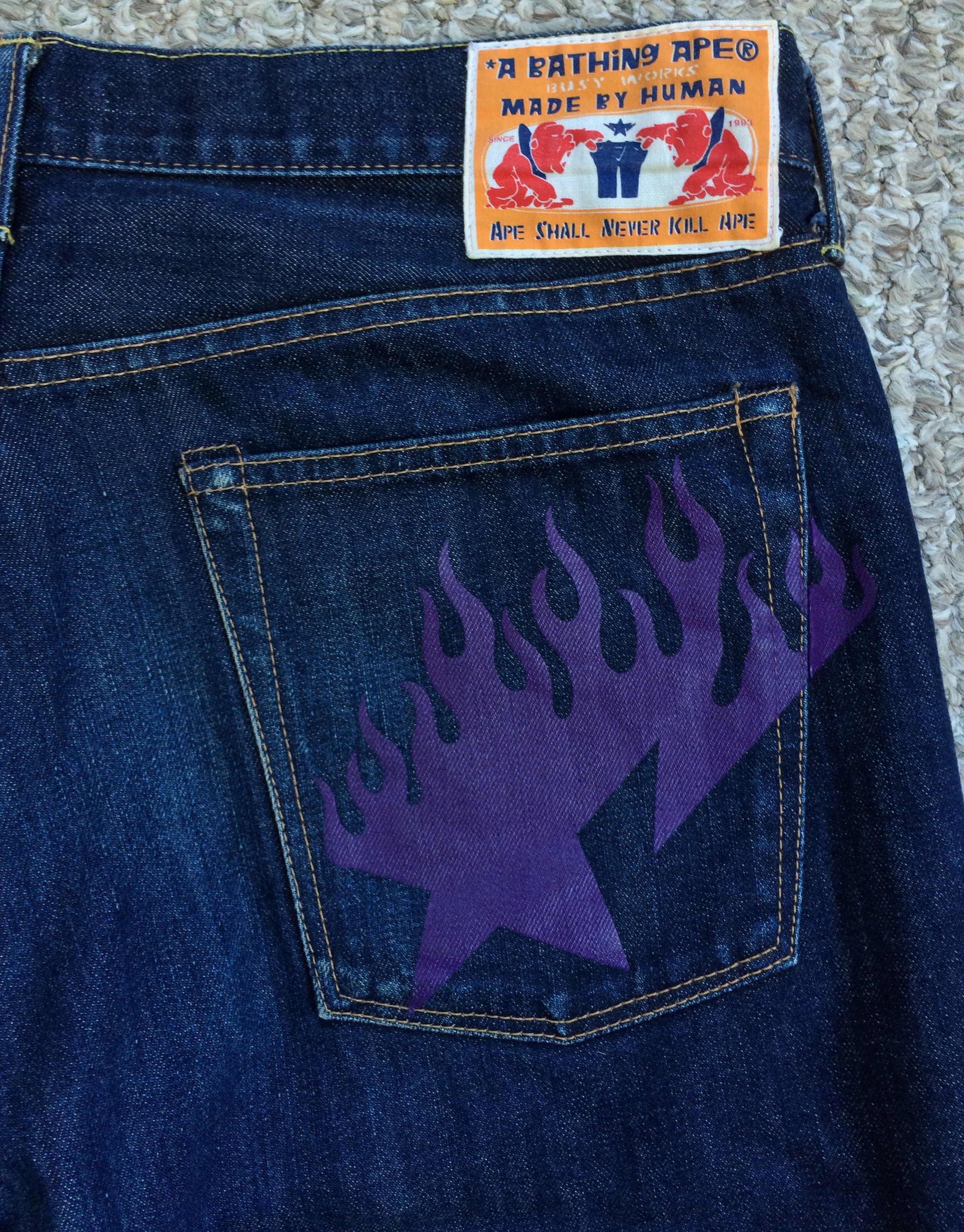 Bape Bapesta Flame Denim Size US 34 / EU 50 - 3 Thumbnail