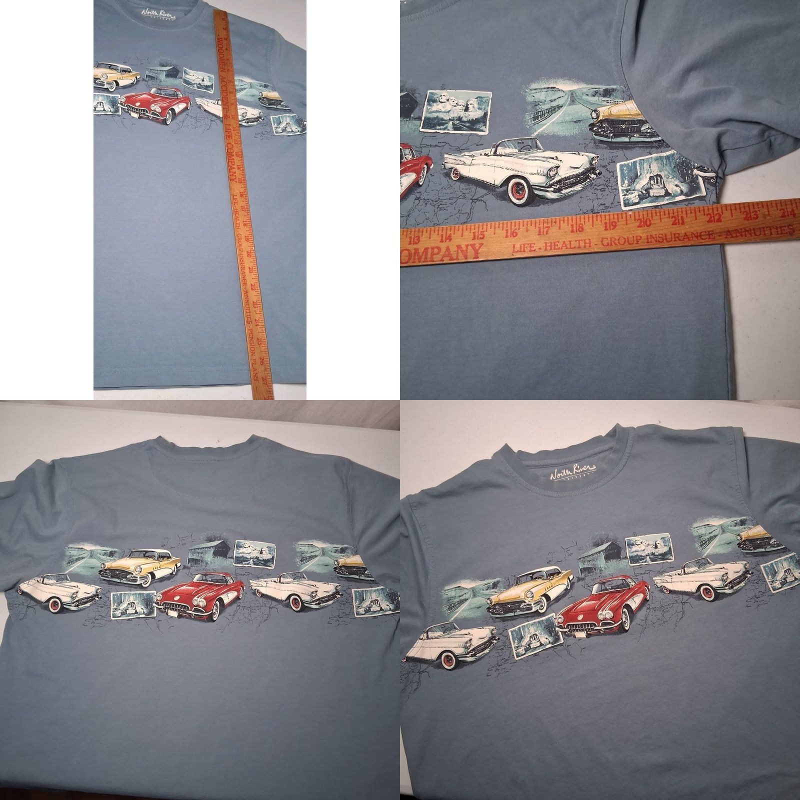 Vintage North River Shirt L Blue USA Travel Mount Rushmore Car Redwood Tree Driver Travel Graphic Crew Neck Short Sleeve Cotton T-Shirt Men Regular Size US L / EU 52-54 / 3 - 8 Thumbnail