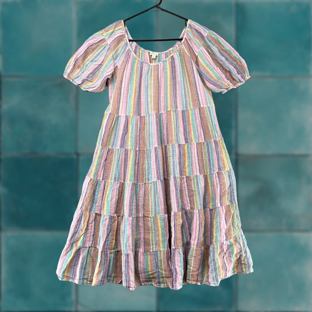 J.Crew J. Crew Dress Womens M Rainbow Stripe Puff Sleeve Sundress Beach Size M / US 6-8 / IT 42-44 - 1 Thumbnail