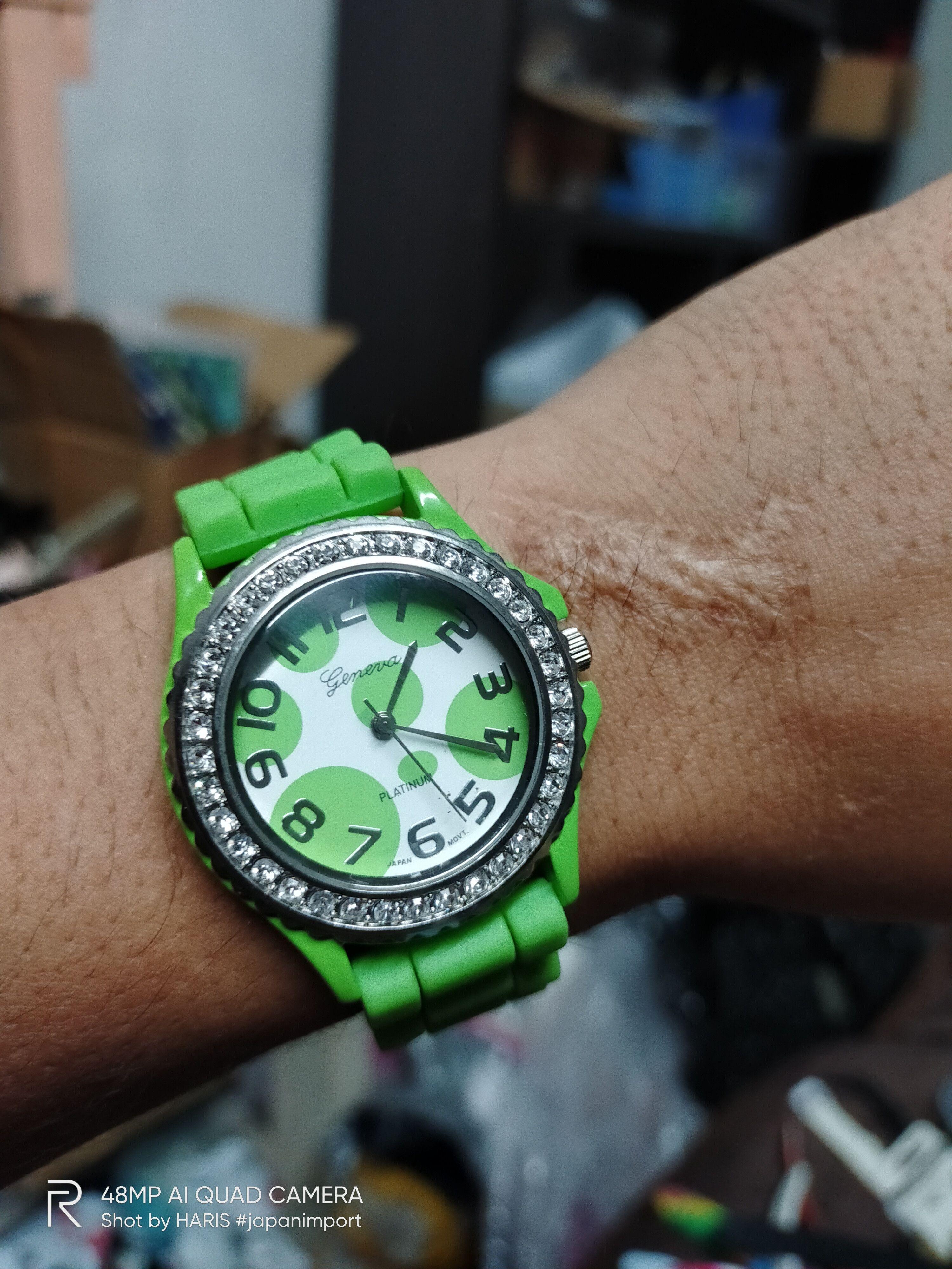image of Vintage Green Cool Geneva Platinum Watch Japan Design, Men's