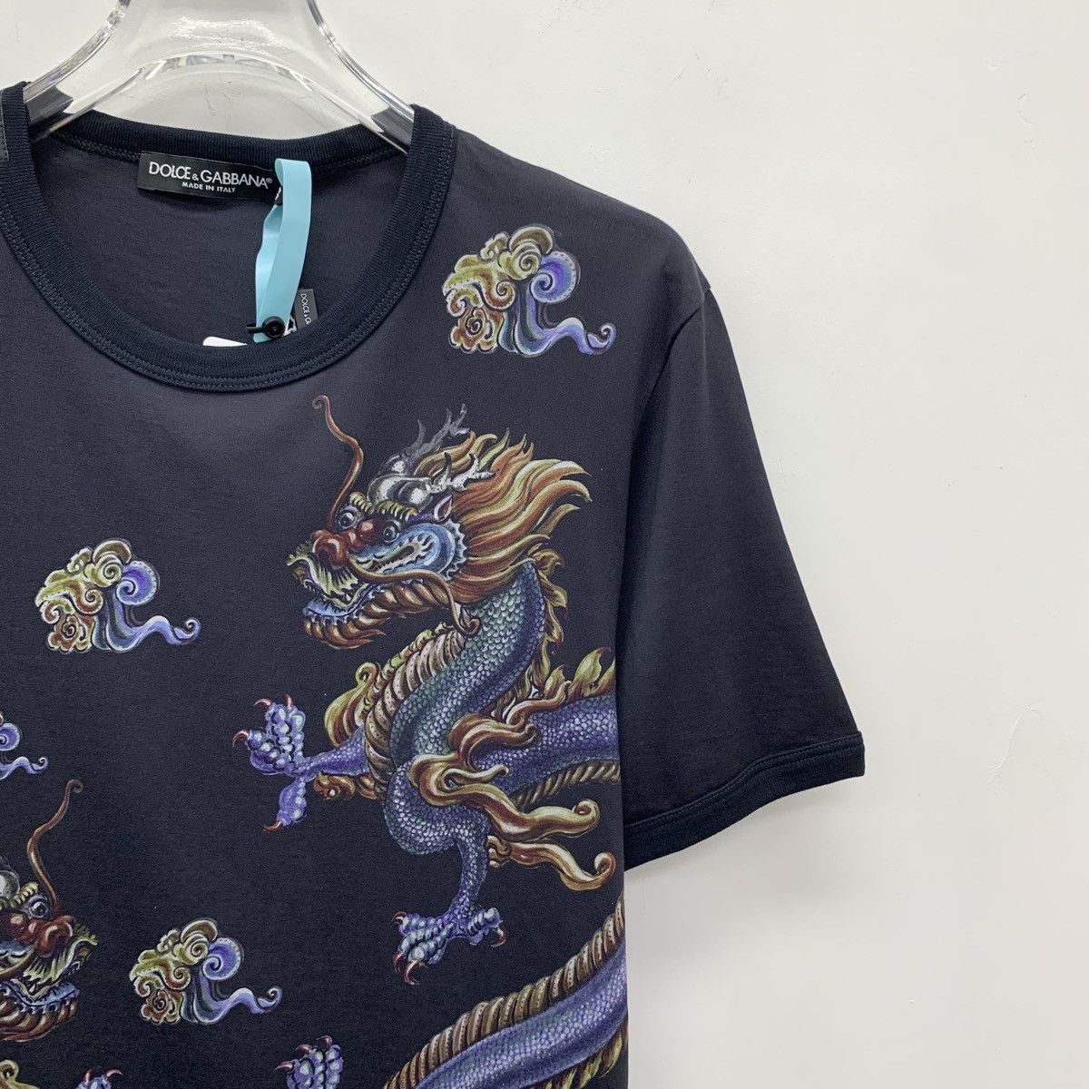 Dolce & Gabbana Dolce & Gabbana Navy Blue Dragon Print Short Sleeve K26WX Size US XS / EU 42 / 0 - 3 Thumbnail