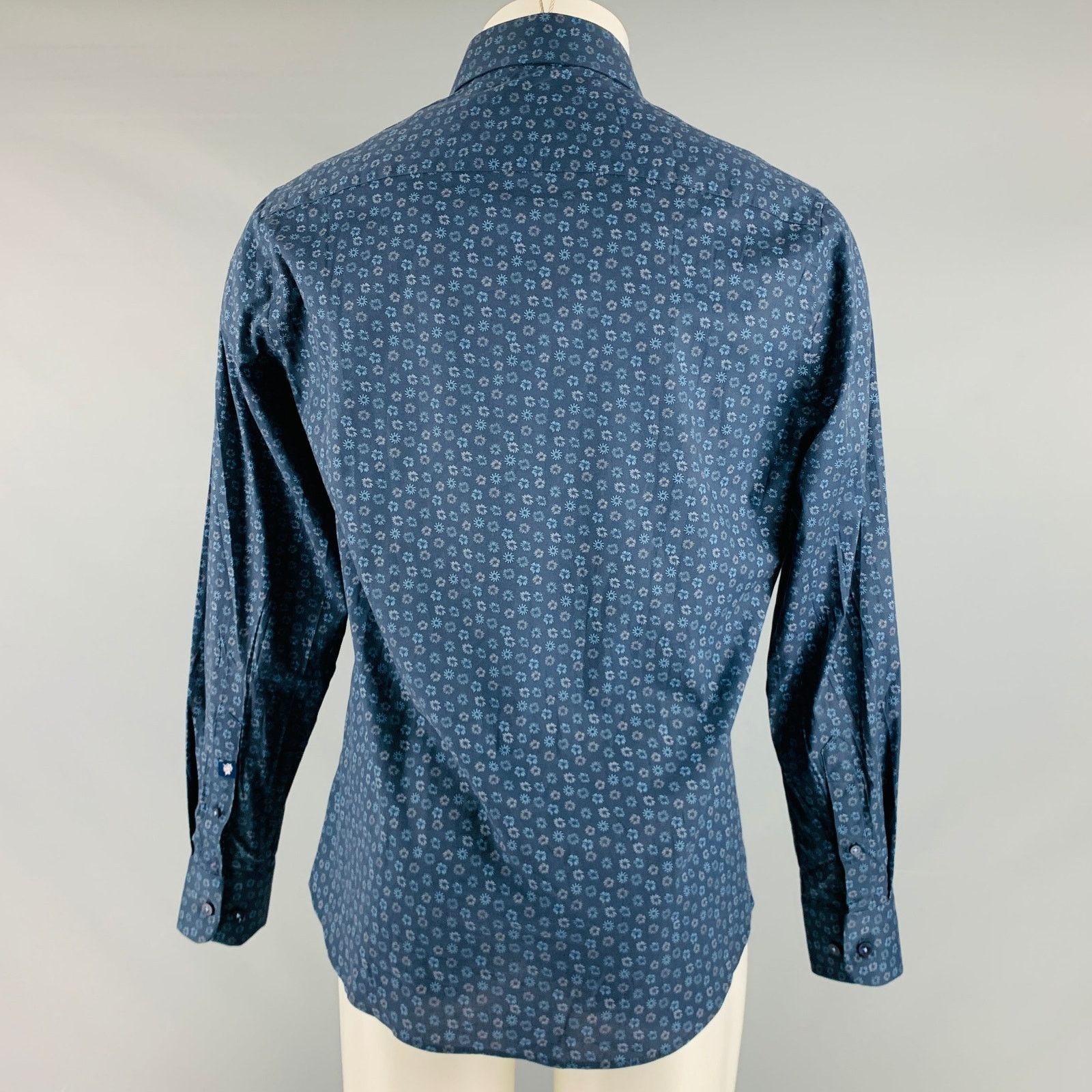 Stone Rose Navy Blue Abstrack floral Cotton Elastane Long Sleeve Shirt Size US M / EU 48-50 / 2 - 4 Thumbnail
