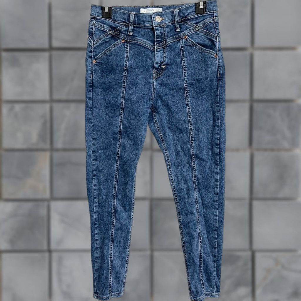 Topshop Topshop Jeans Womens 30 Skinny Denim Zip Mid Retro 90s Cotton Blend Blue Dark Vintage No Size 26" / US 2 / IT 38 - 1 Thumbnail