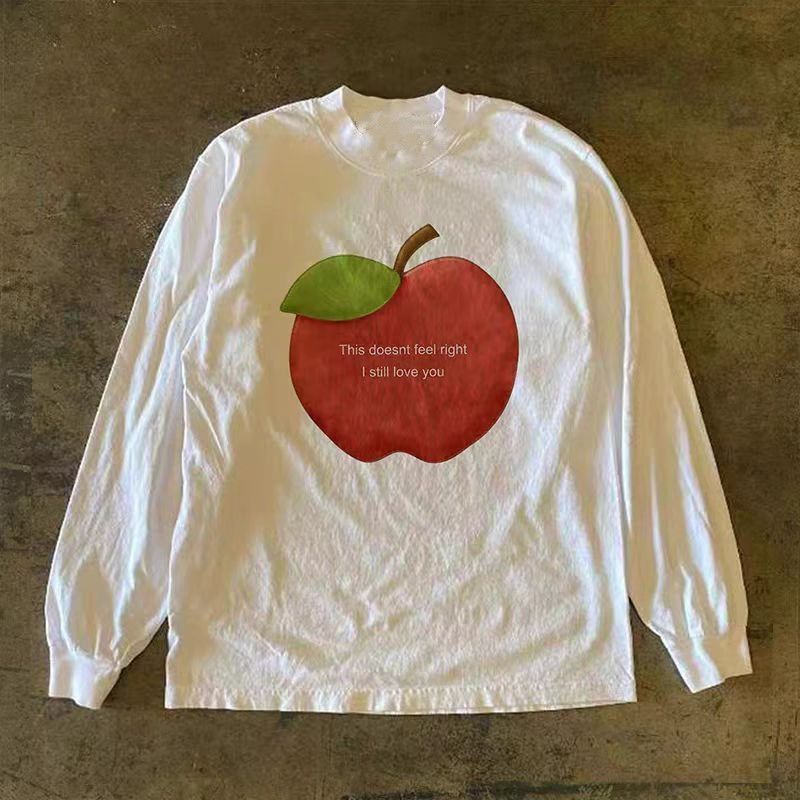 Vintage White casual retro apple print long-sleeved t-shirt Size US M / EU 48-50 / 2 - 1 Thumbnail