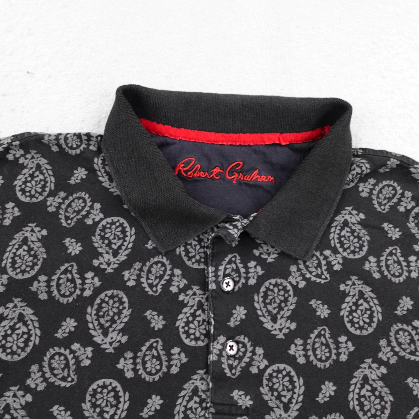 Robert Graham Robert Graham Polo Shirt Men Medium Black Gray Paisley Print Pique Cotton Casual Size US M / EU 48-50 / 2 - 2 Thumbnail