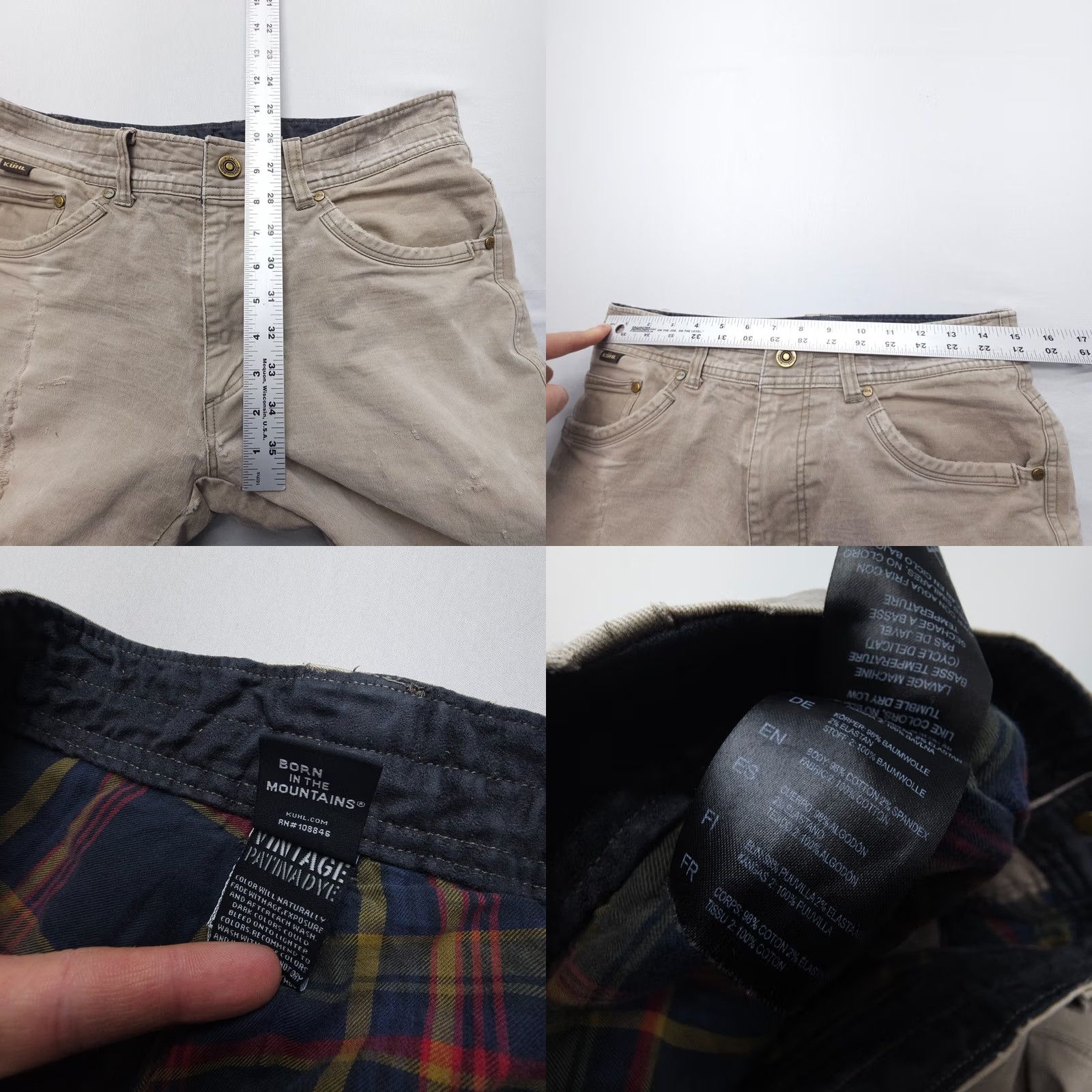 Thrasher Kuhl Rydr Pants Mens 30 x 32 Canvas Distressed Workwear 5-Pocket Denim Beige Color Regular Fit Chaud 90s Theme Mens Size US 30 / EU 46 - 9 Thumbnail