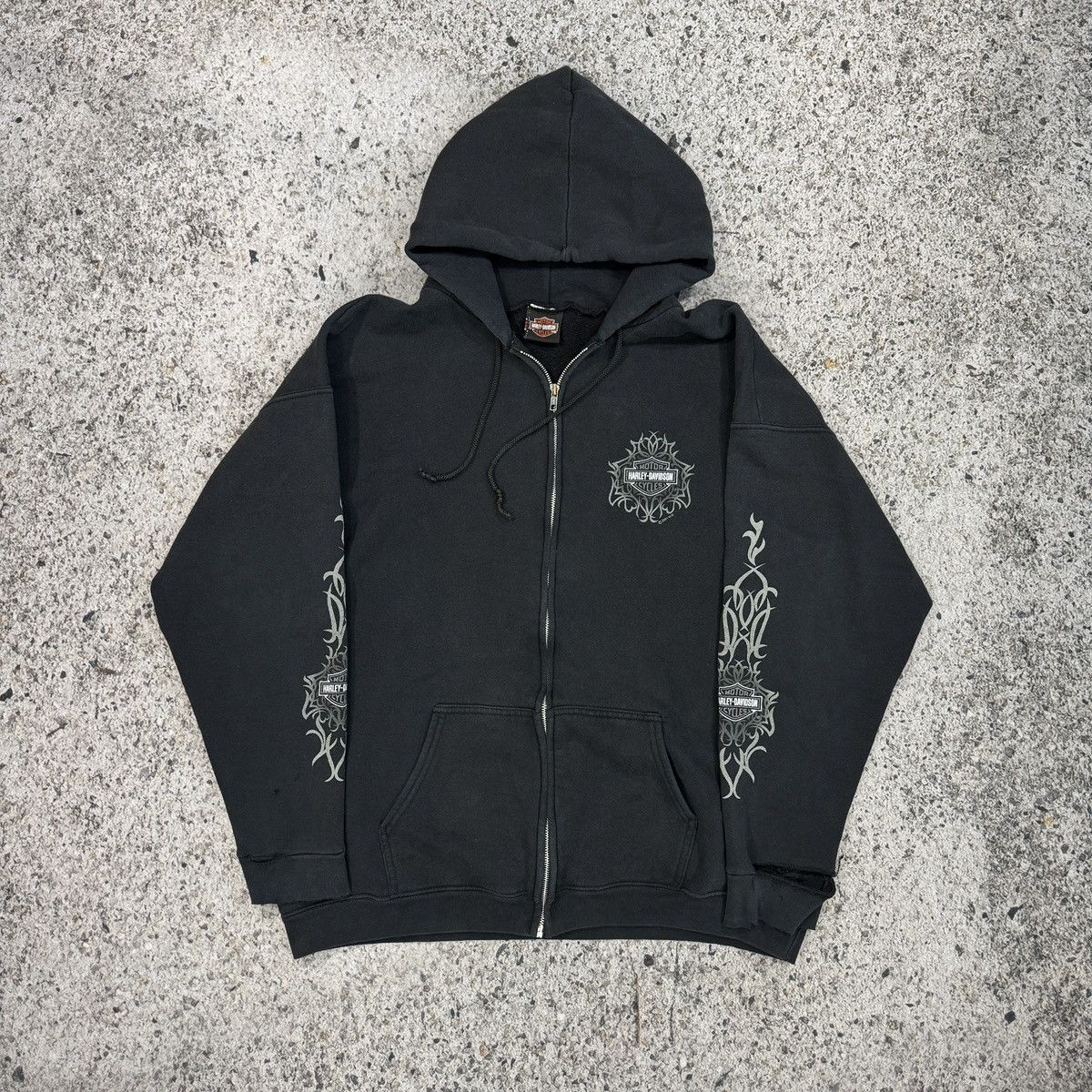 Harley Davidson Thrashed Faded Distressed Harley Hoodie ERD Grunge Chrome Size US XXL / EU 58 / 5 - 13 Thumbnail