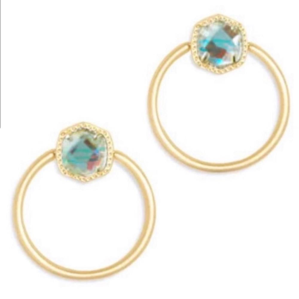 Kendra Scott Davie Gold Tone Hoop Earrings Dichroic Glass