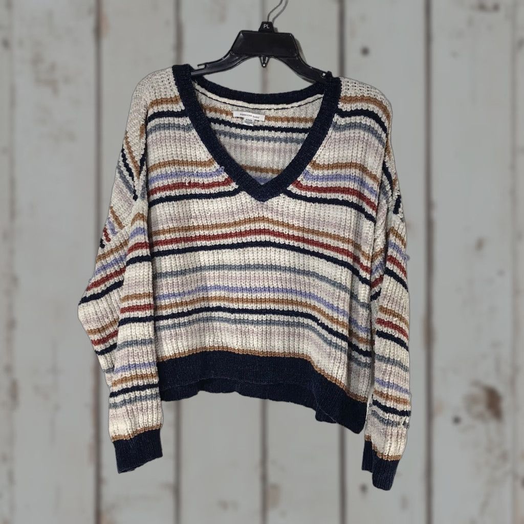 American Eagle Outfitters American Eagle Womens Pullover Sweater Cropped V-Neck Long Sleeve XL Multicolor Knit Casual Fall Winter Size XL / US 12-14 / IT 48-50 - 1 Thumbnail
