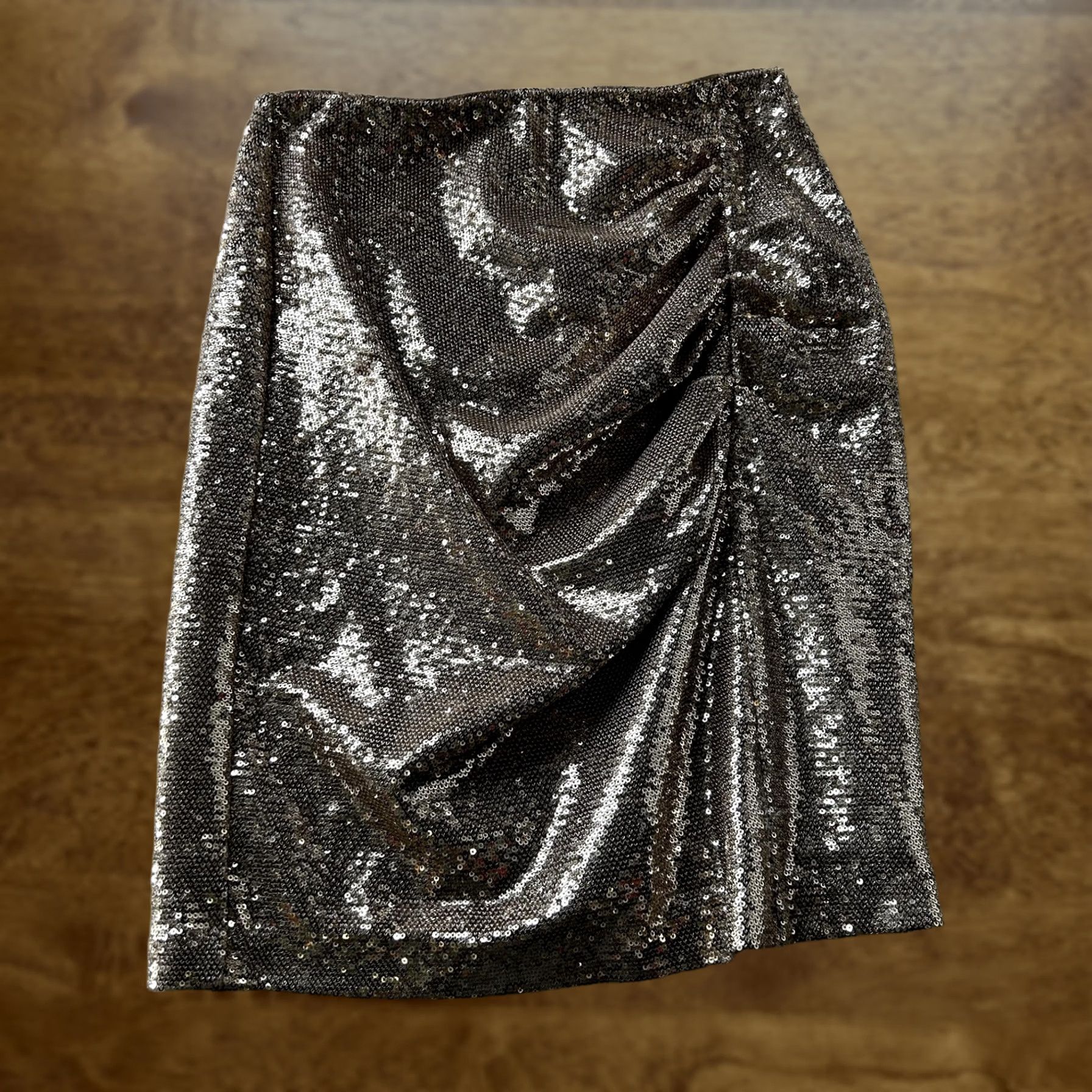 Vintage VINTAGE? No. INC International Concepts Skirt Womens XS Gold Sequin Pencil Asymmetric Party Size 26" / US 2 / IT 38 - 1 Thumbnail