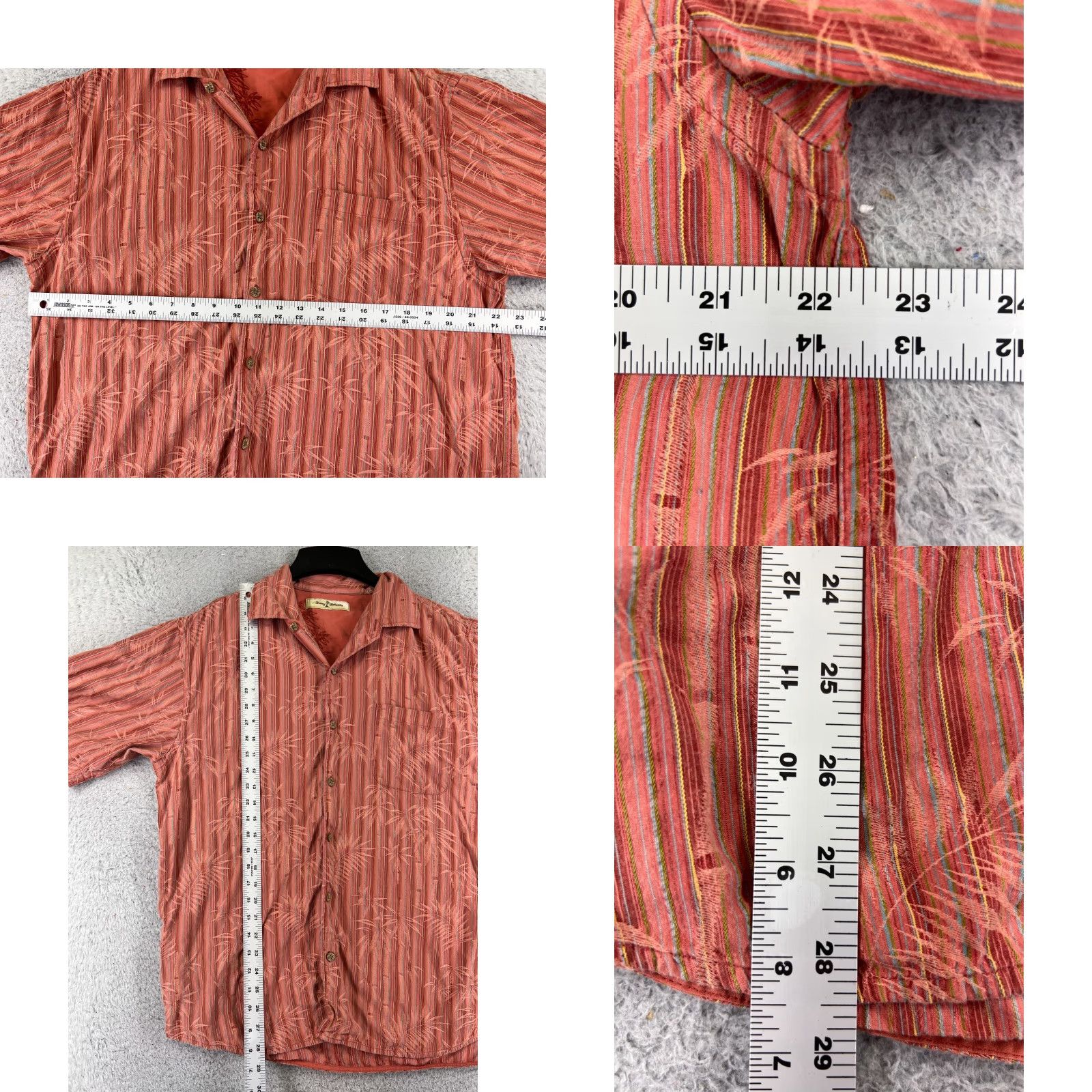 Tommy Bahama Tommy Bahama Shirt Men Large Red Bamboo Stripe Hawaiian Button Up Pocket Beach Size US L / EU 52-54 / 3 - 8 Thumbnail