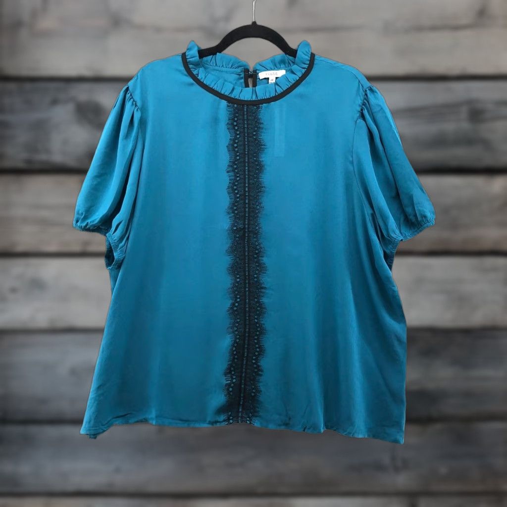 Vintage VINTAGE Reese Short Sleeve Blouse Womens 3X Blue Ruffle Neckline Chiffon Lace Size XXL / US 16-18 / IT 52-54 - 1 Thumbnail