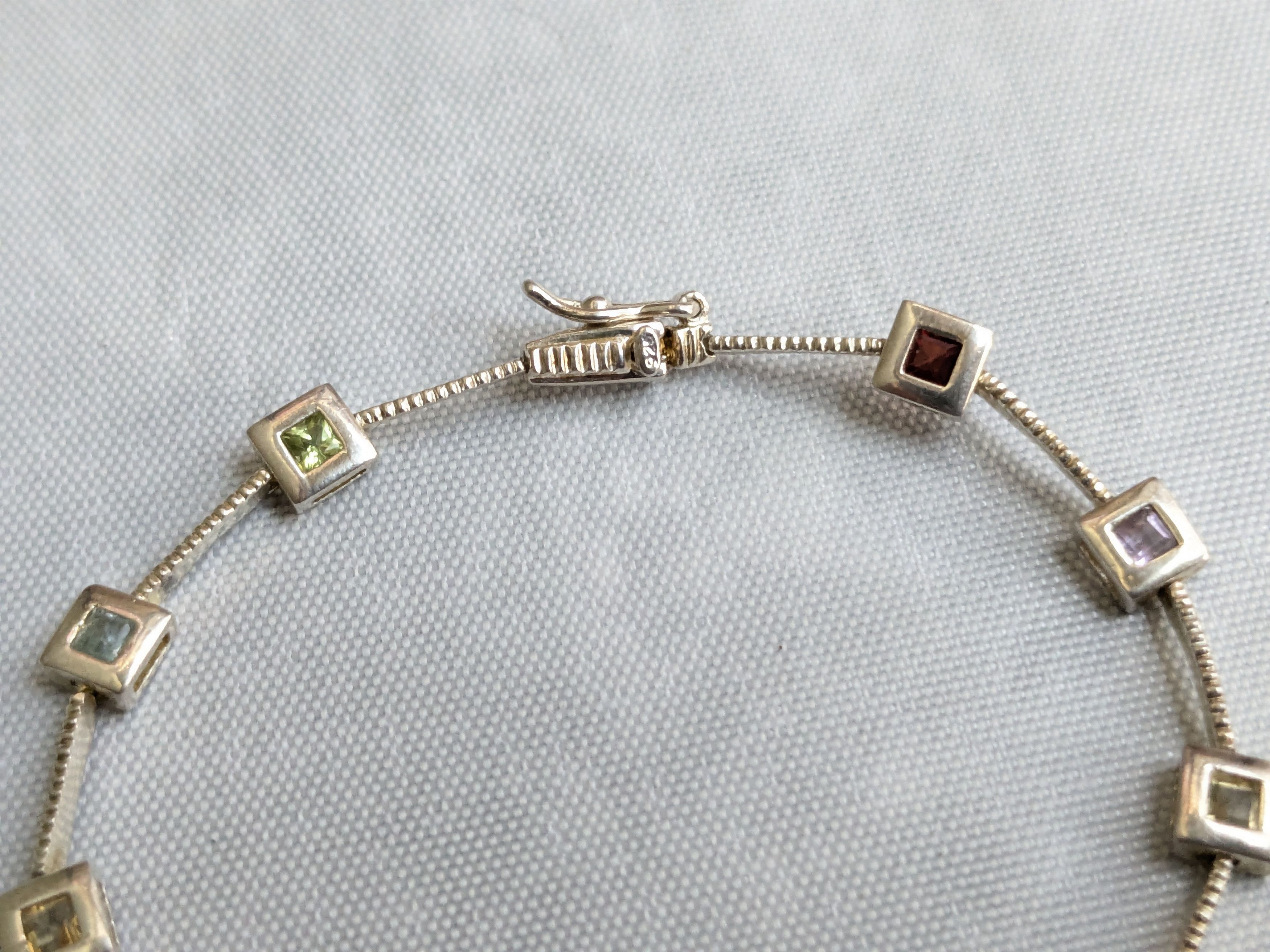 Jewelry Vintage Sterling Silver Tennis Bracelet Square 7" Rainbow Size ONE SIZE - 5 Thumbnail