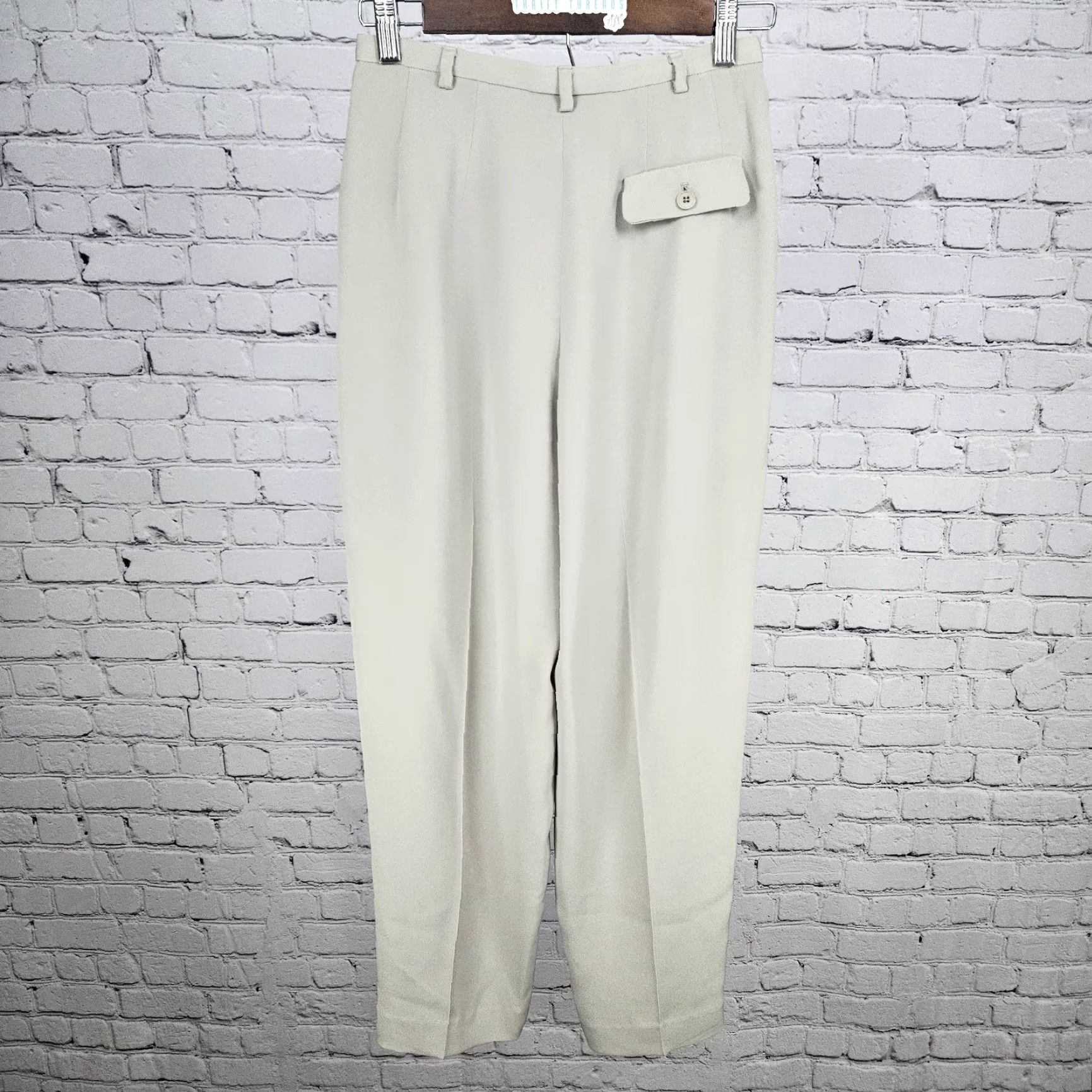 VINTAGE ARMANI Dress Pants Women 24 in 28 in Beige Silk Blend Lined Pockets 90s Italy 4