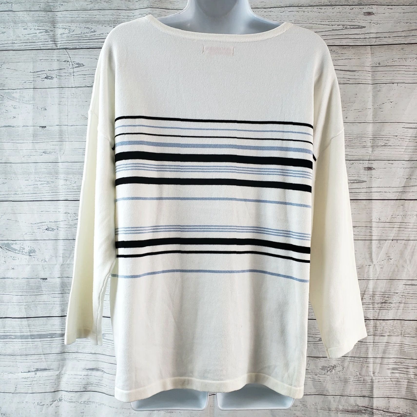 Vintage Fresh Produce Womens Sweater XL White Blue Striped Cotton Long Sleeve Pullover Casual Knit Pullover Mens Girls Womens Size XL / US 12-14 / IT 48-50 - 4 Thumbnail