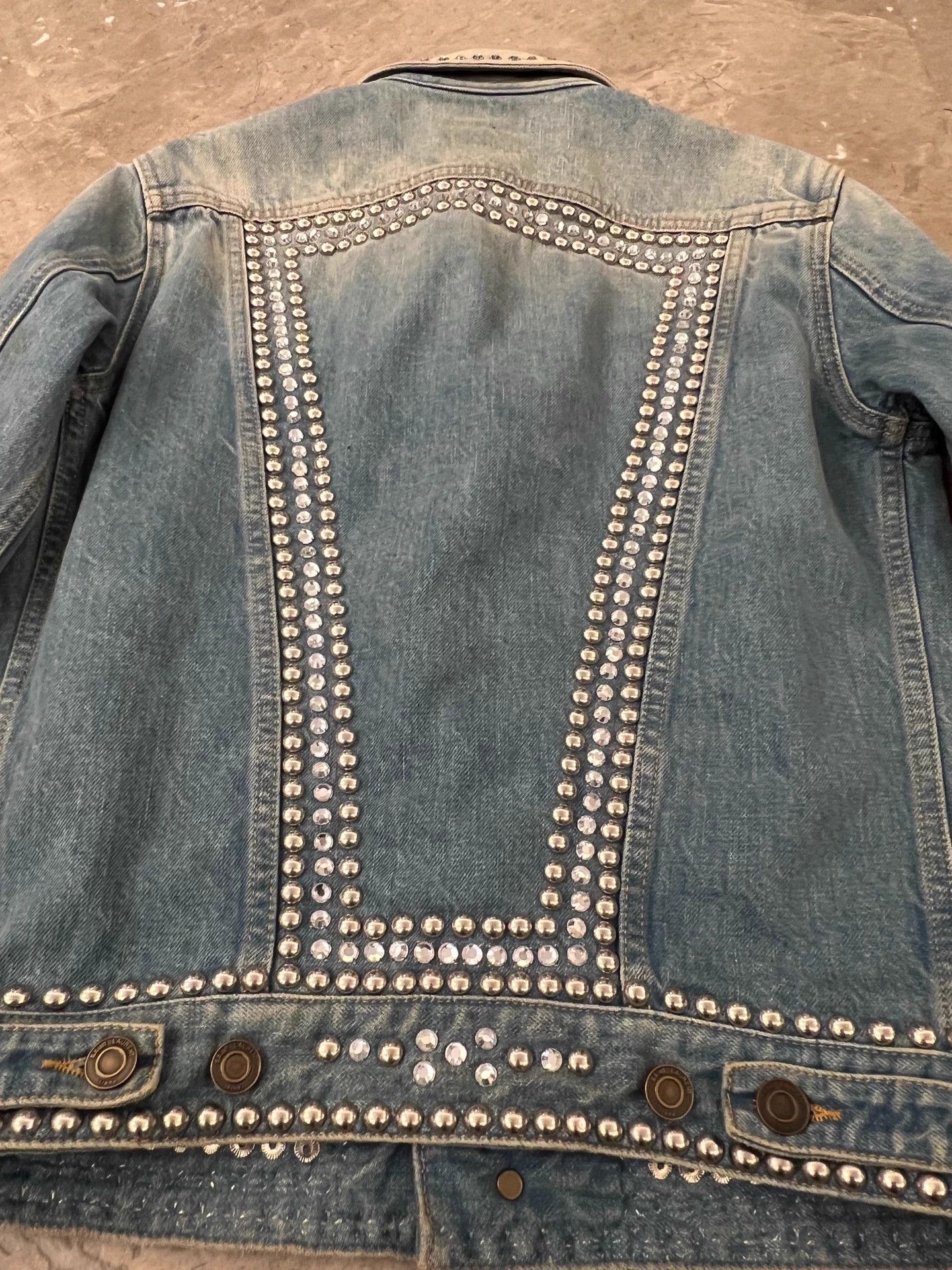 Saint Laurent Paris Saint Laurent 16SS Hedi Slimane Rhinestone Beaded Denim Jkt Size US XS / EU 42 / 0 - 5 Thumbnail