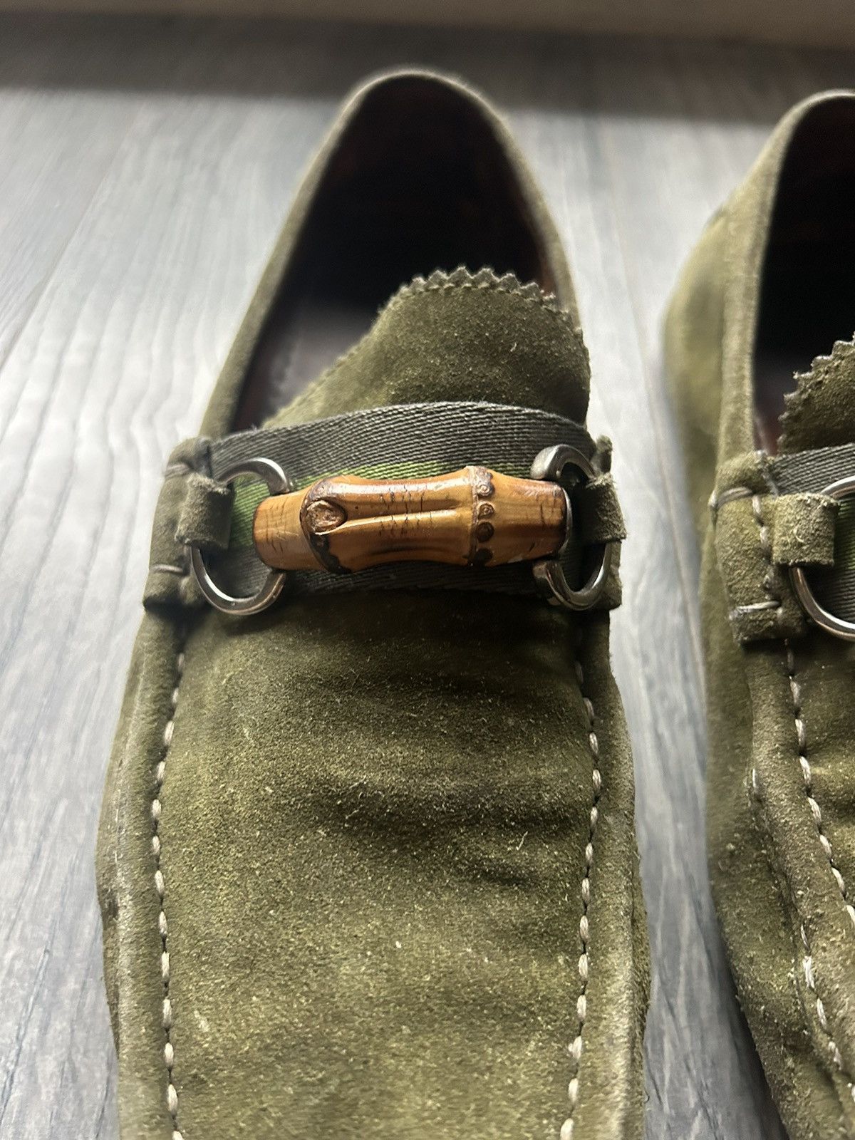 Gucci Gucci Bamboo Bit Green Suede Loafers Size US 7 / EU 40 - 3 Thumbnail