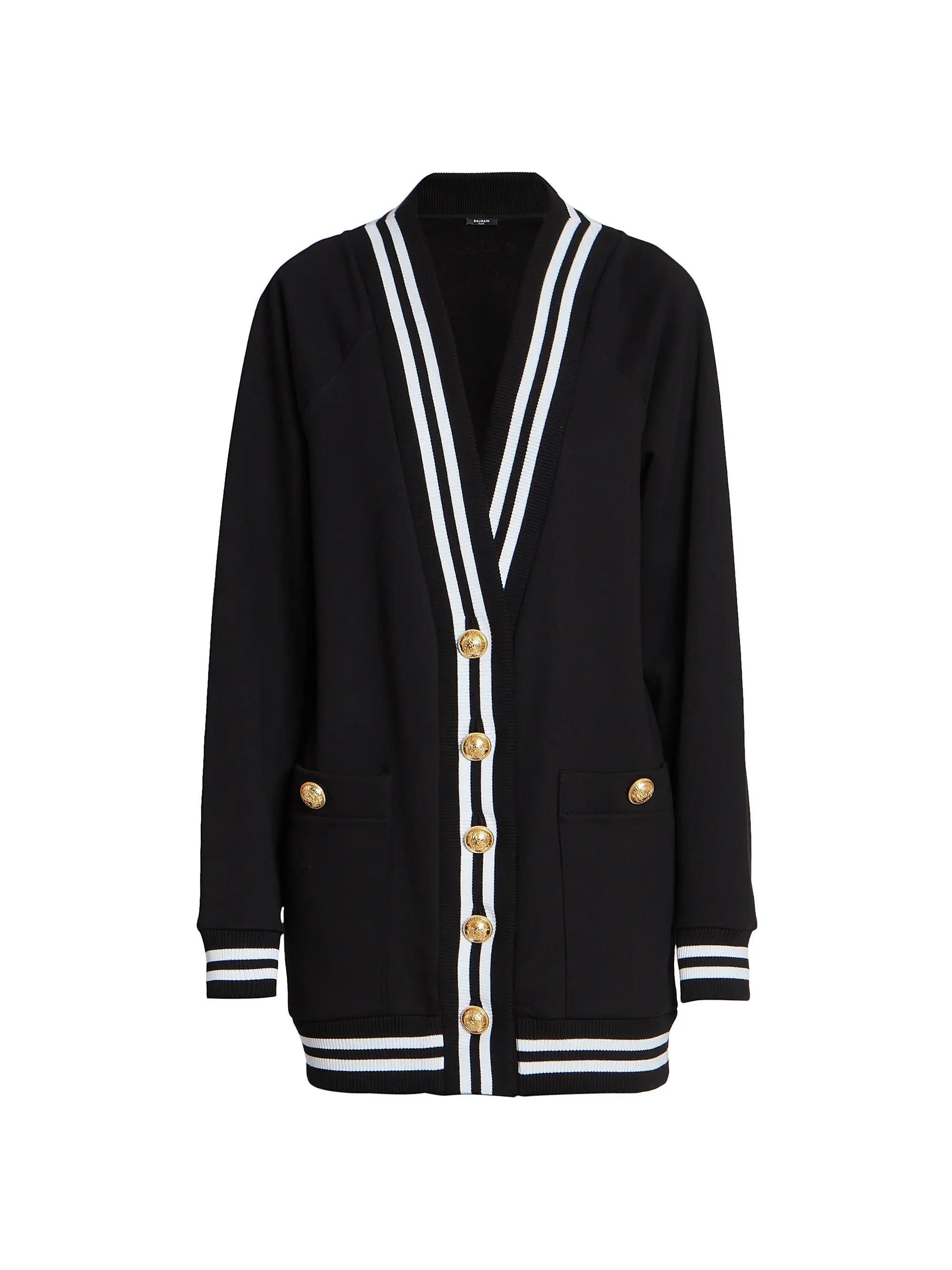 Balmain o1s1wg110825 Signature Jersey Cotton Cardigan in Black Size L / US 10 / IT 46 - 1 Thumbnail
