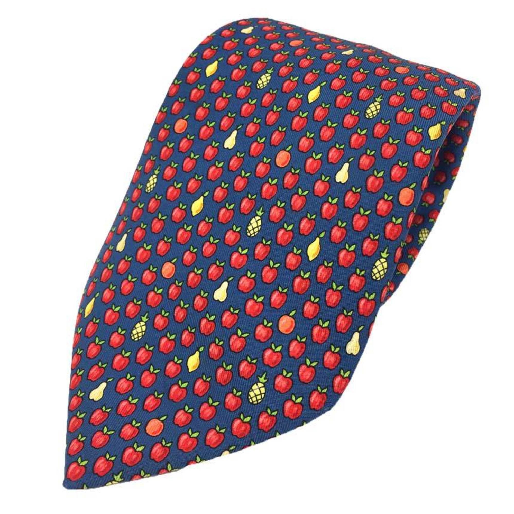 image of Hermes Tie Apple Fruit 100% Silk Navy Men's Aq9386 in Blue