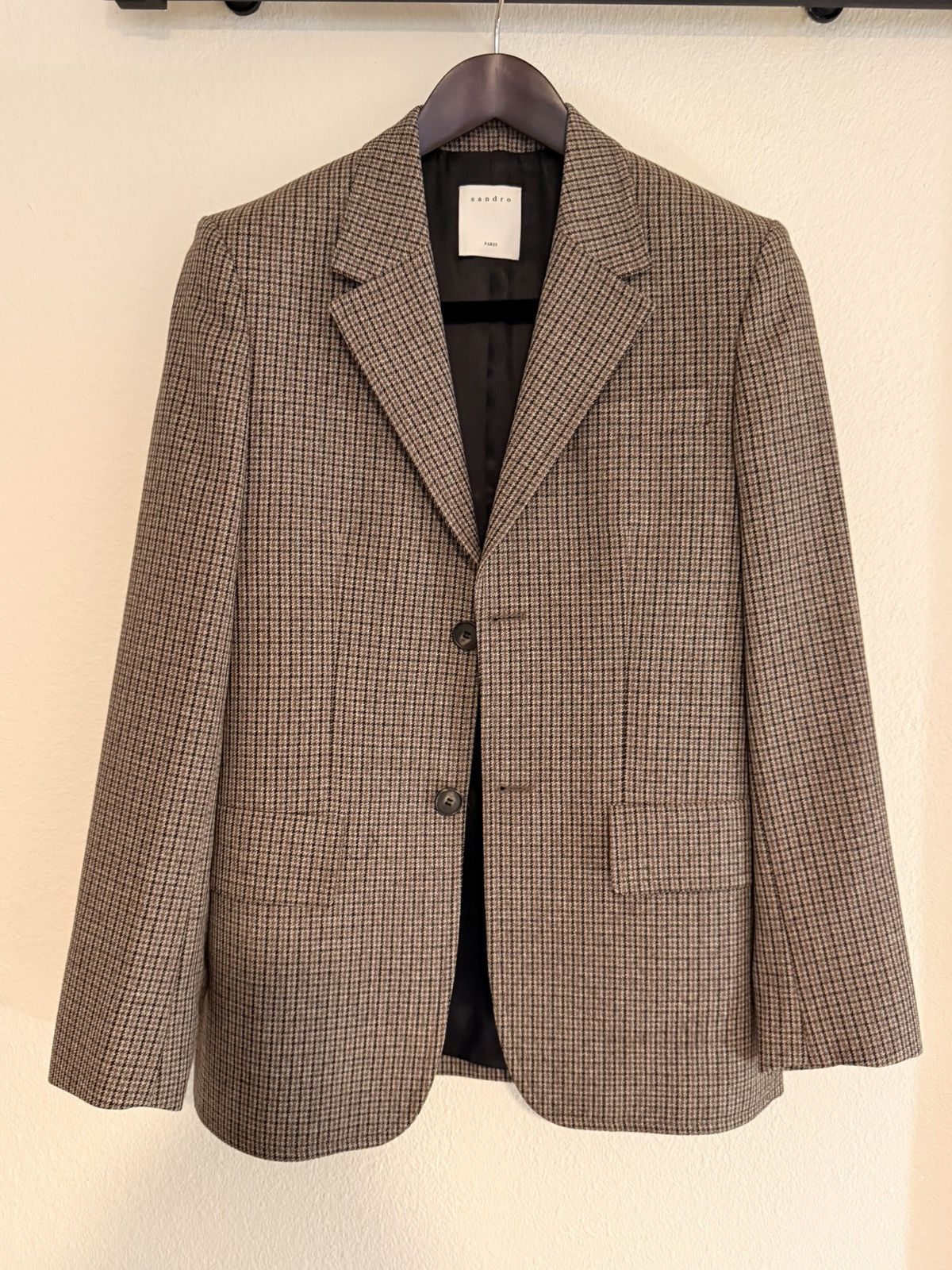 Sandro Houndstooth Brown Wool Check Suit Blazer 36/46 Size 36R - 1 Thumbnail
