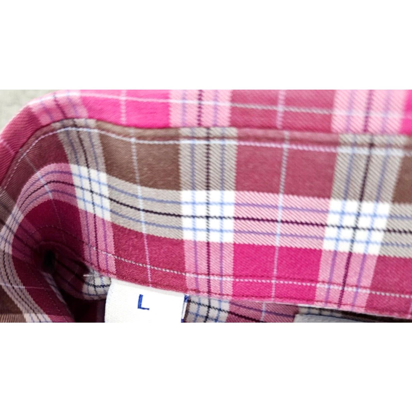 David Donahue David Donahue Dress Shirt Mens Large Pink Brown Check Twill Cotton Long Sleeve Size 42R - 5 Thumbnail