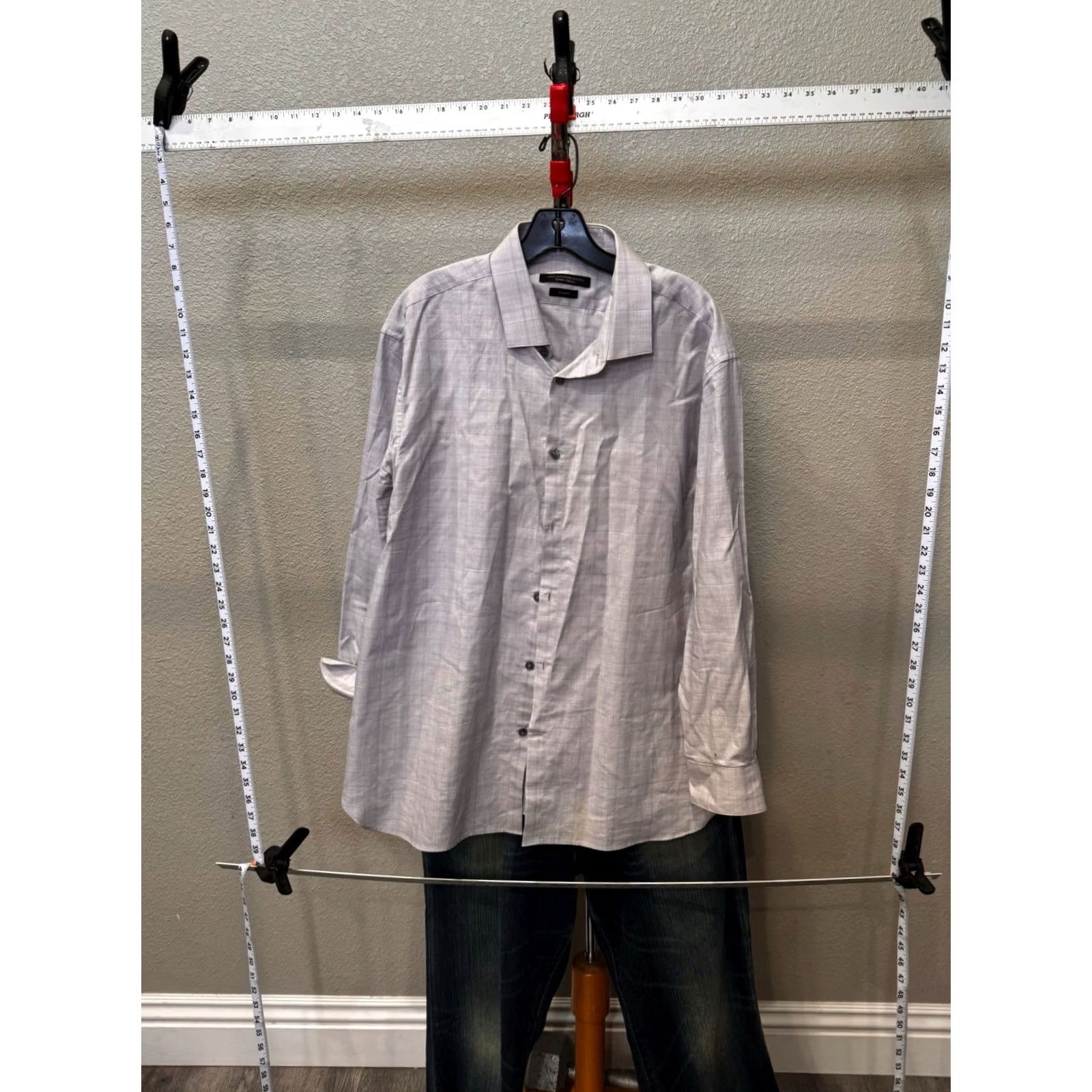 John Varvatos John Varvatos Shirt Long Sleeve Lightweight Gray Check Large L Mens XS? 17 x 32/33 Size US L / EU 52-54 / 3 - 3 Thumbnail