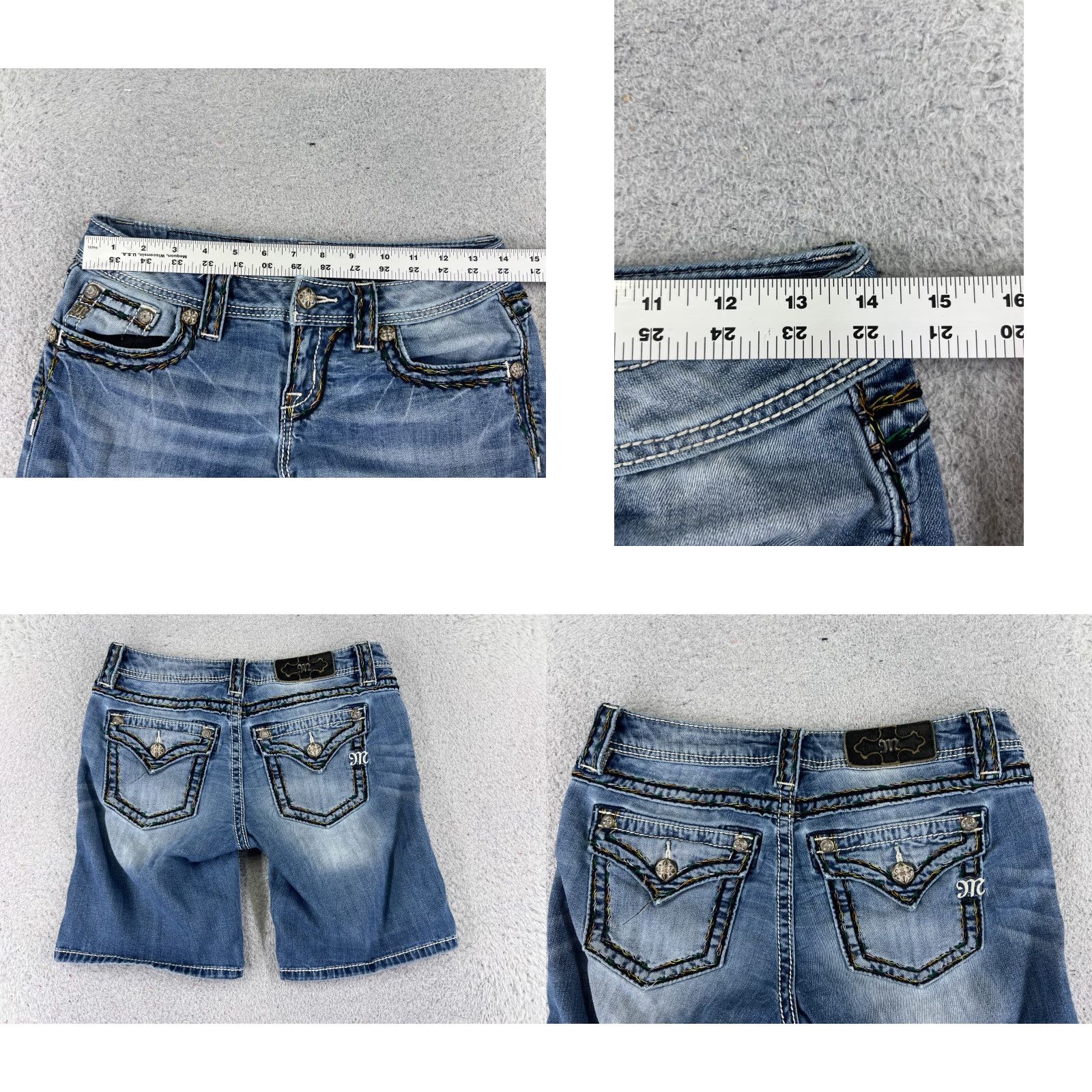 Miss Me VINTAGE Miss Me Shorts Womens Denim Blue 28x8 Jeans Embellished Bling Cotton Blend 5-Pocket Cut-Off Jeans Womens Cross 28 Mens? Size 28" / US 6 / IT 42 - 9 Thumbnail