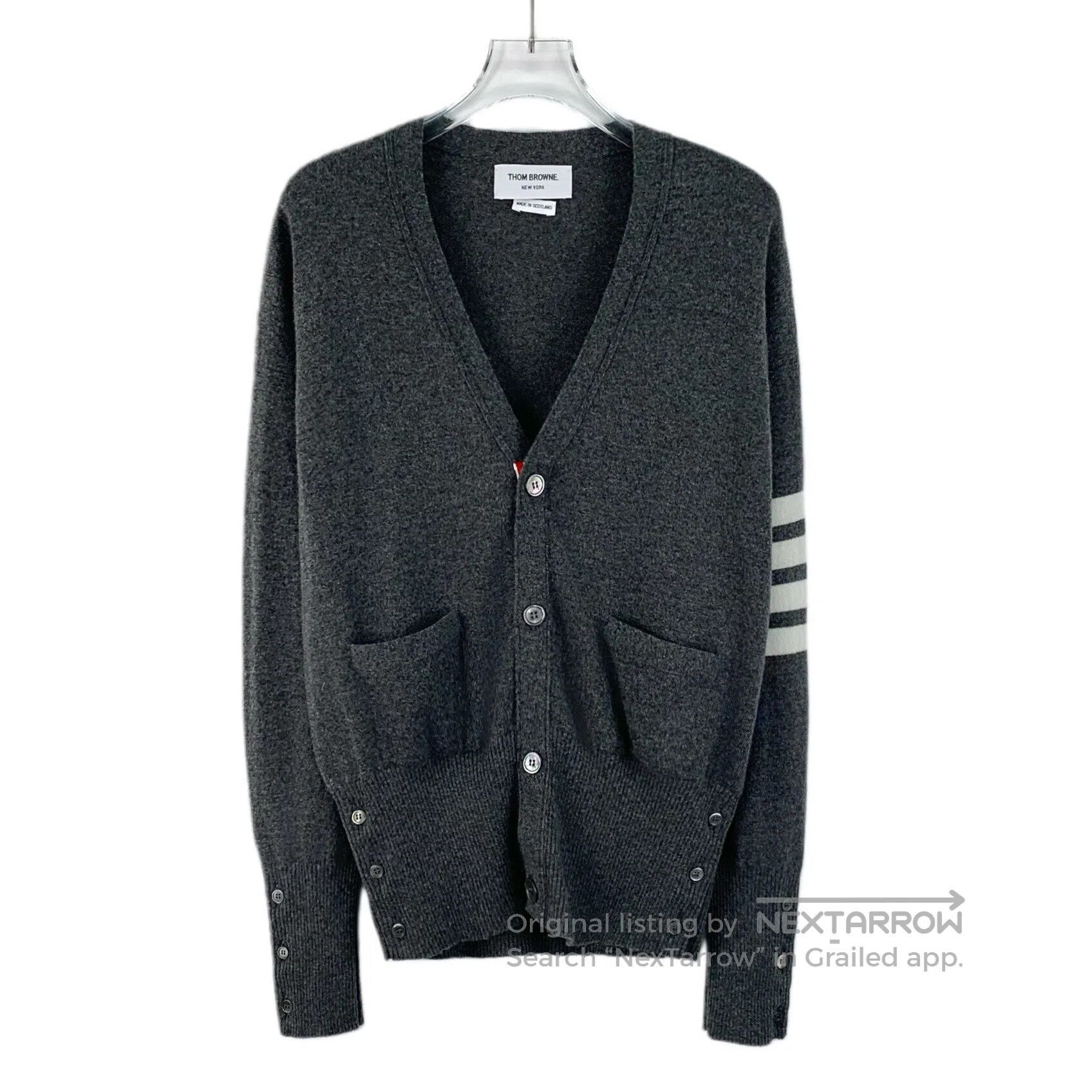 Thom Browne Thom Browne Dark Gray Classic Four Bar Cashmere V-neck Sin Size US L / EU 52-54 / 3 - 1 Thumbnail