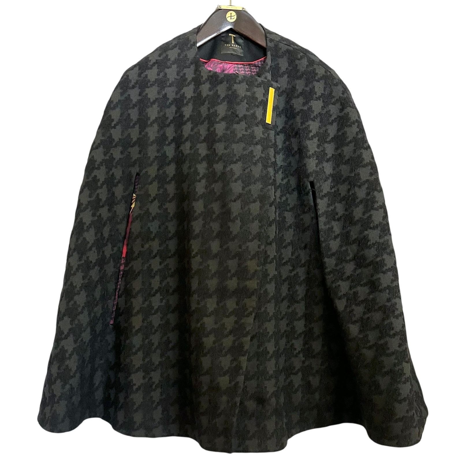 Ted Baker Ted Baker Dannae Black Wool-Blend Houndstooth Cape S/M Size ONE SIZE - 1 Thumbnail